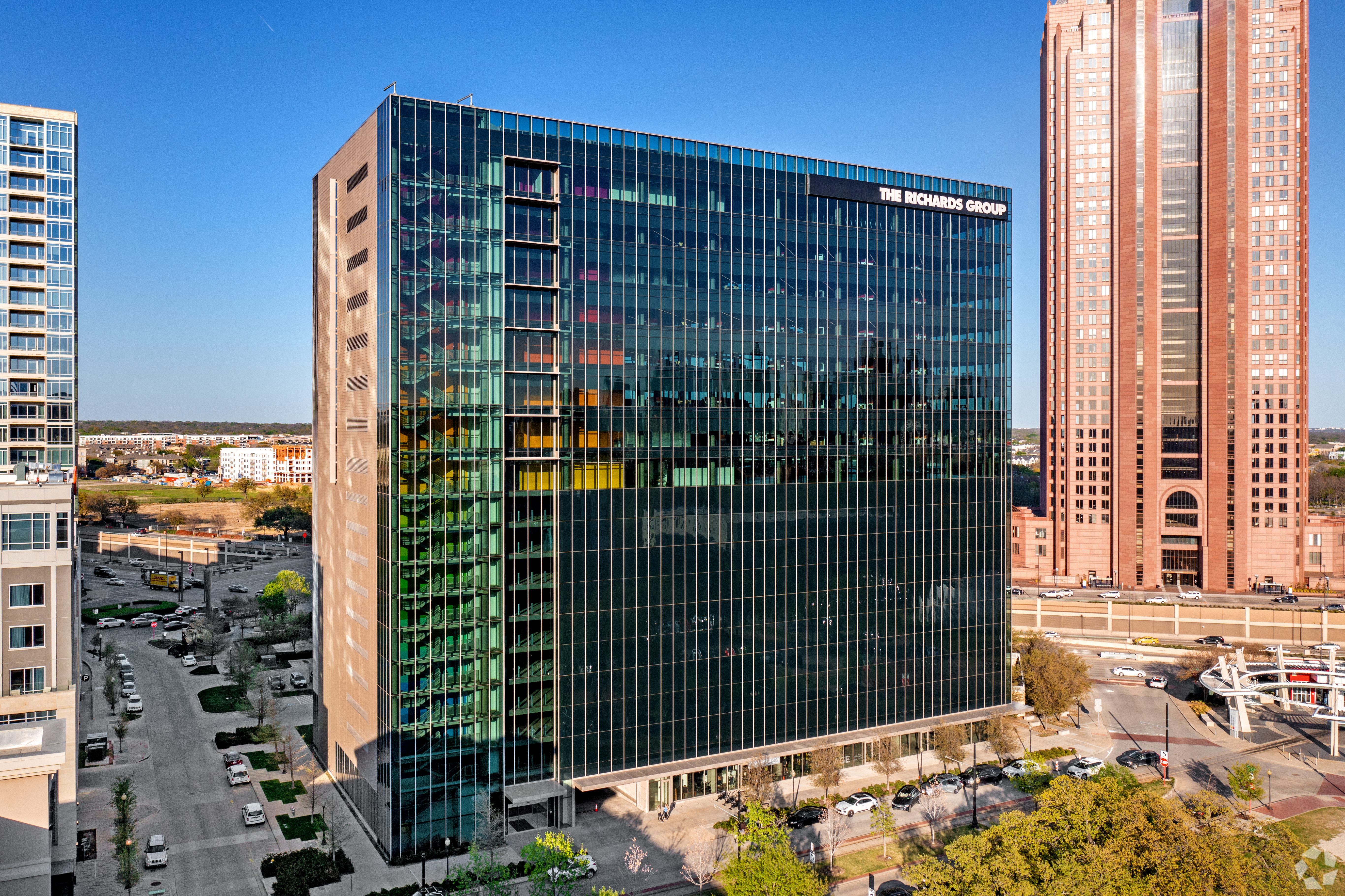 The 18-story, 240,000-square-foot office tower at 2801 North Central Expressway in Dallas is being rebranded as One West Village. (CoStar)