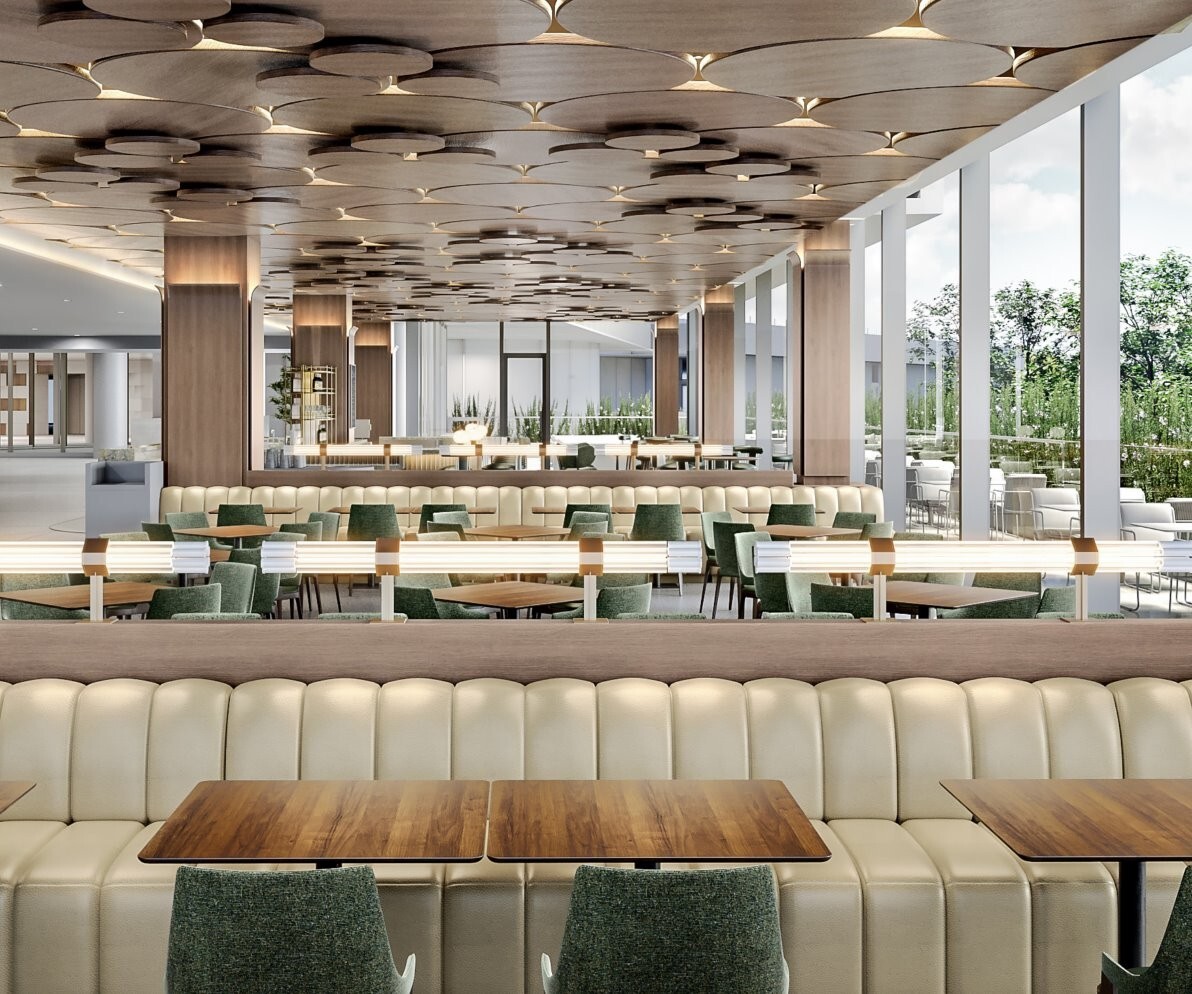 A preview of what the dining hall will look like in Dallas, expected to open in 2028. (Goldman Sachs)