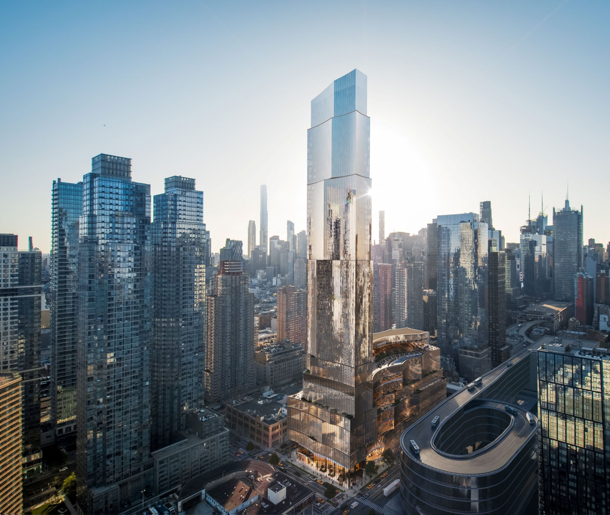 Silverstein said Thursday it will partner with Metro Loft for office-to-housing conversion projects that will add 2,000-plus apartment units if it wins the Avenir casino bid on Manhattan's West Side, depicted in this rendering. (Silverstein Properties/Binyan Studios)