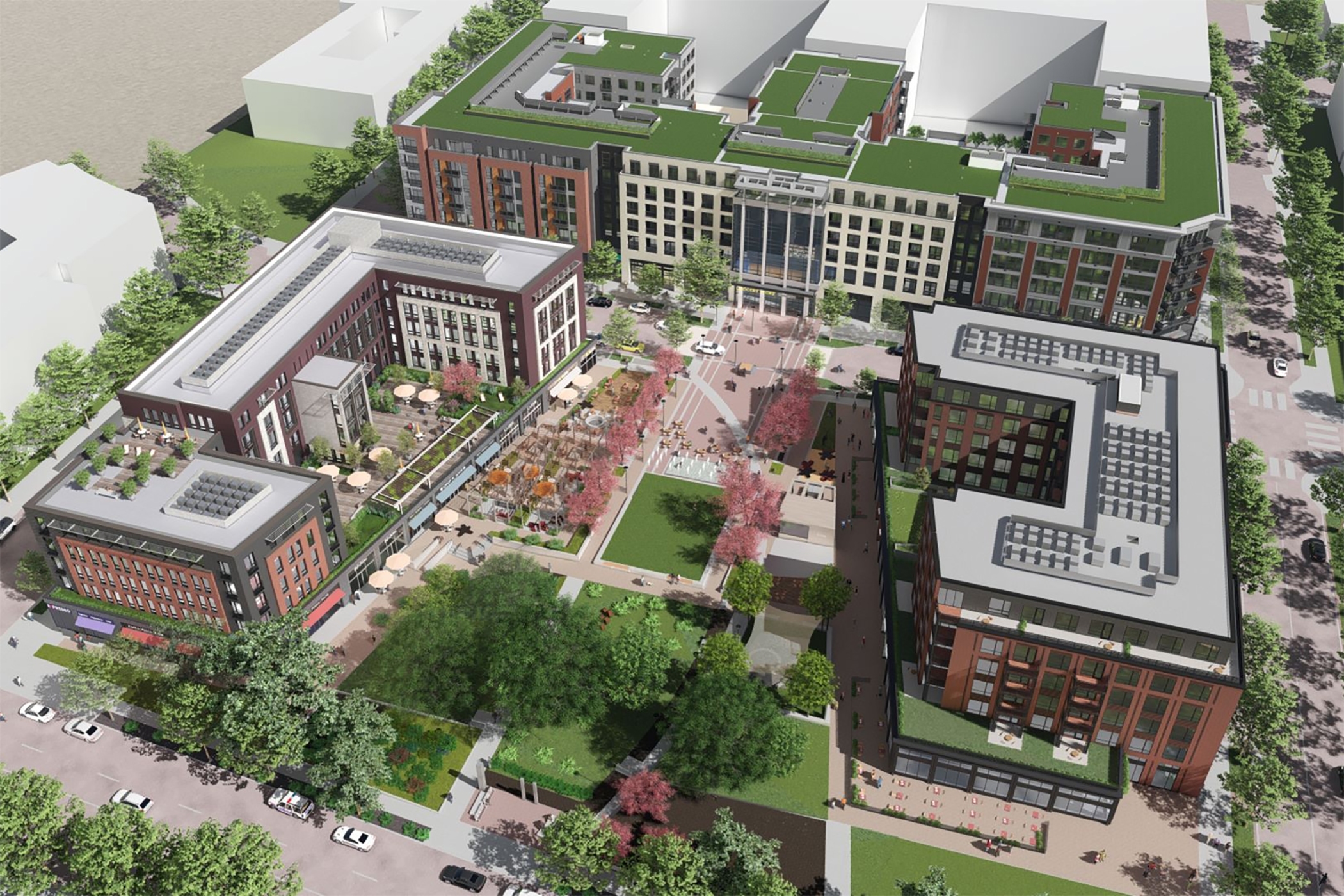A rendering depicts The Parks at Walter Reed, a redevelopment of the former Walter Reed Army Medical Center in Washington, D.C. (Hines)