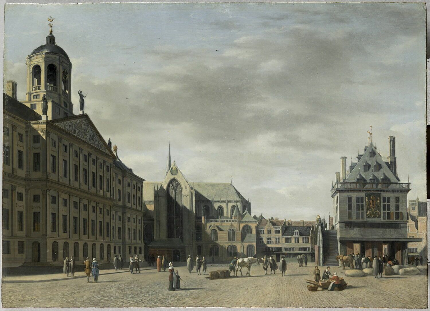 La Place du Dam avec le nouvel Hôtel de Ville à Amsterdam
