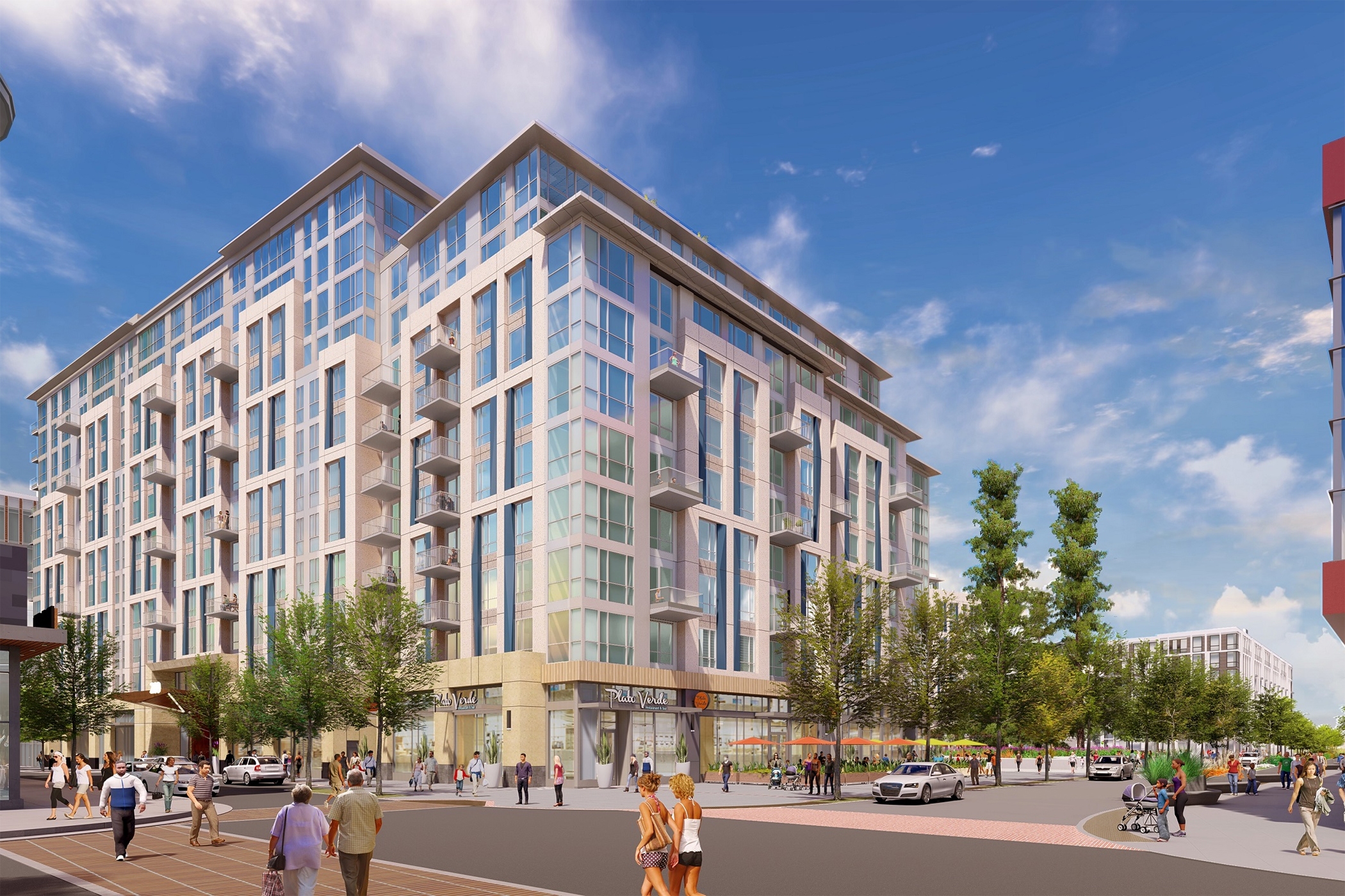 The latest addition to the CityLine Sunnyvale development in downtown Sunnyvale, California, is designed to include almost 500 new homes atop 30,000 square feet of retail space. (Heller Manus)