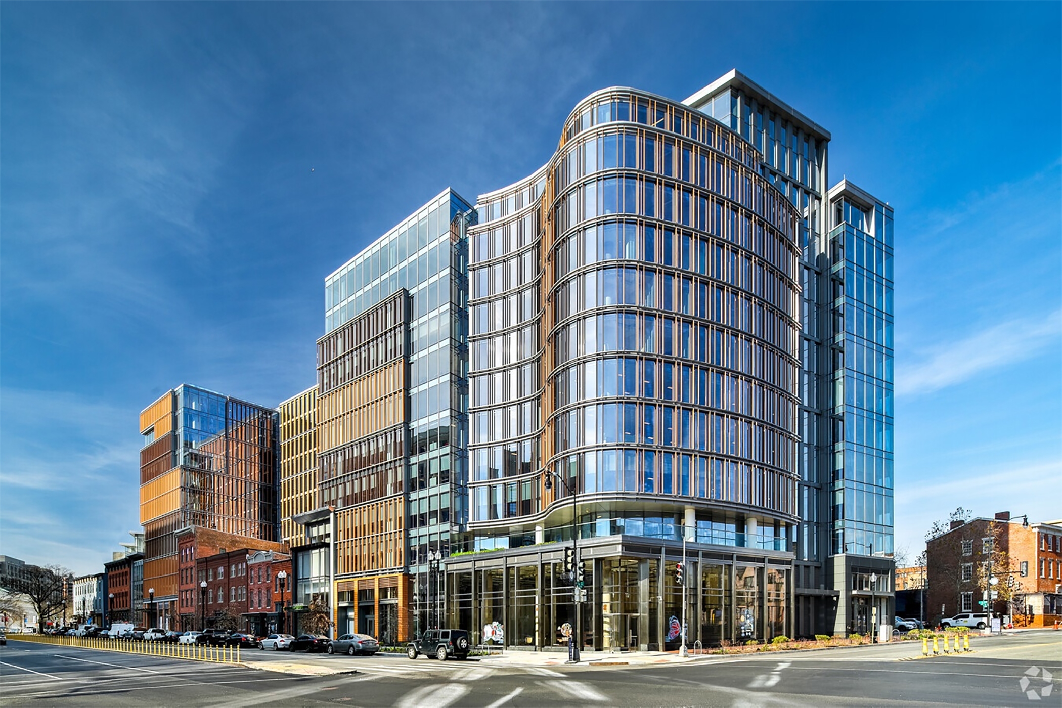 655 New York Ave. in Northwest Washington incorporates 19 historic buildings into a modern mixed-use development. (Robert Isacson/CoStar)