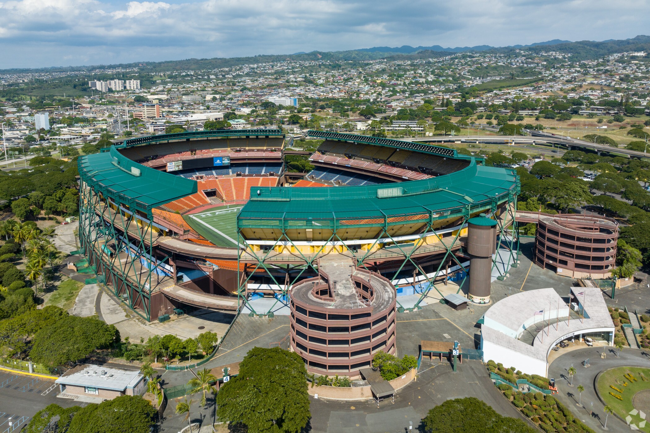 Aloha Stadium was closed in 2020 because of structural issues that pose a safety threat. (Paul Peck/CoStar)