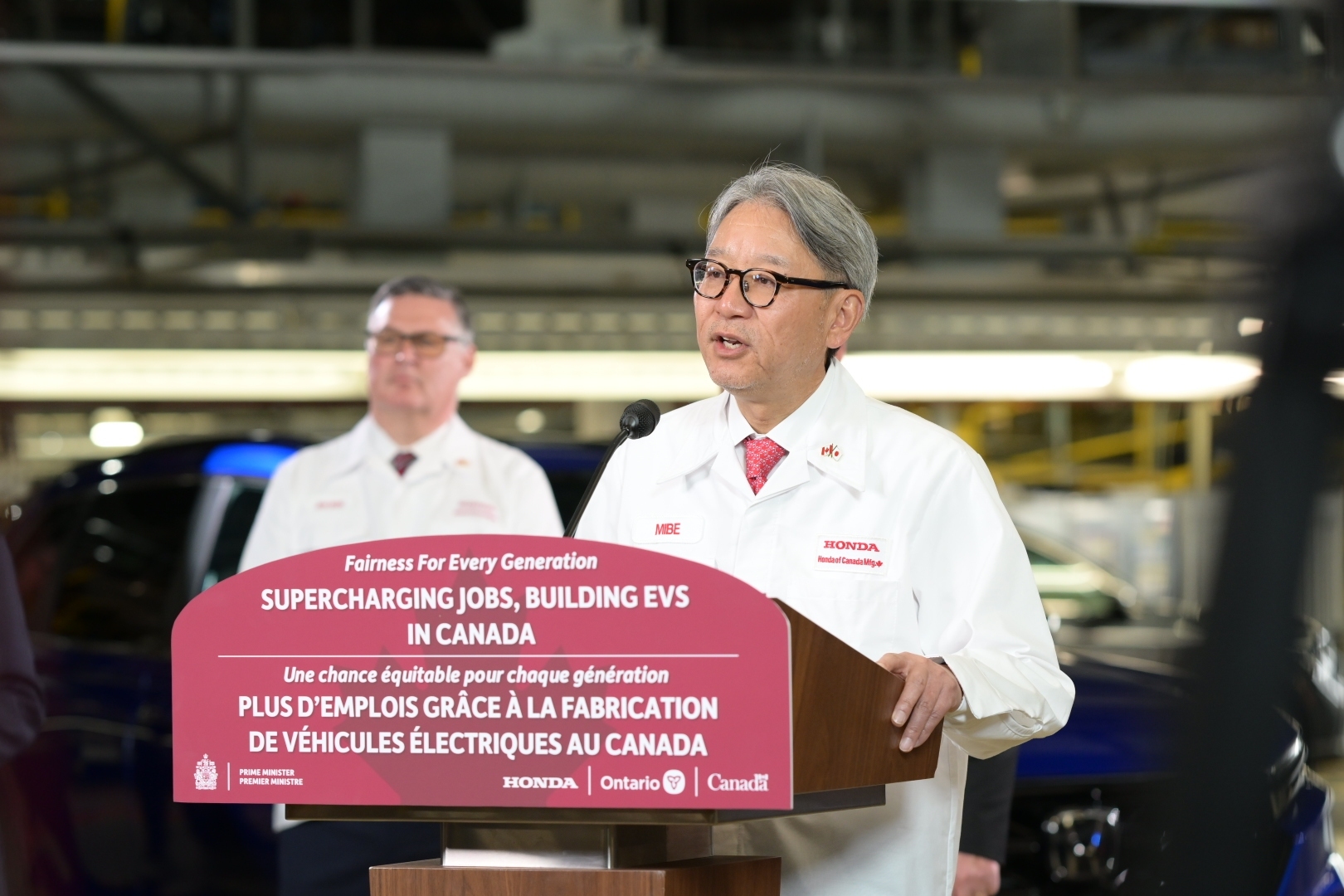 In April 2024, Honda Motor Co. CEO Toshihiro Mibe came to Alliston, Ontario, to announce a $15 billion investment. (Honda)<br>