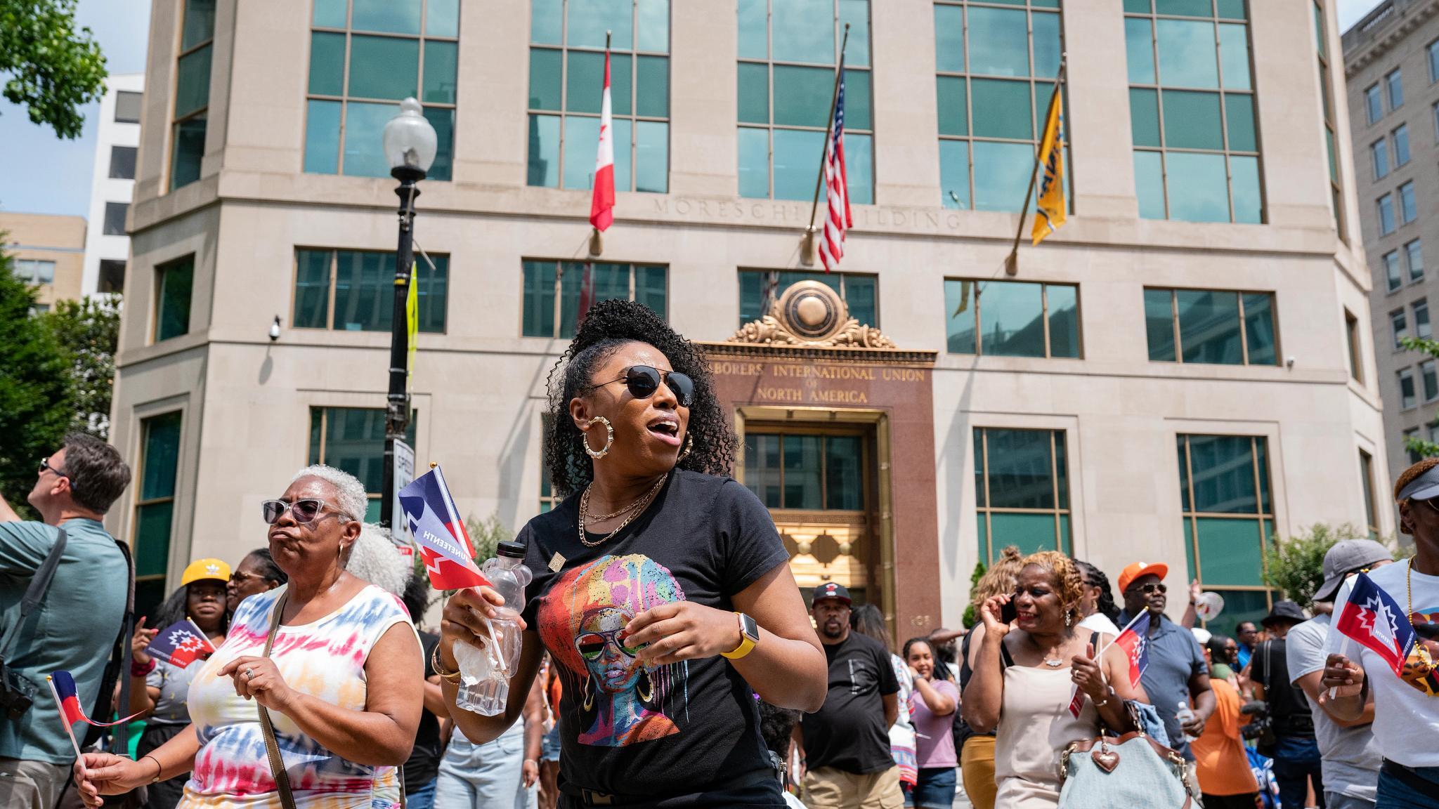 In Washington, D.C., on June 19, Americans celebrate Juneteenth, the third year since the holiday was given federal status by President Joe Biden in 2021. (Getty Images)