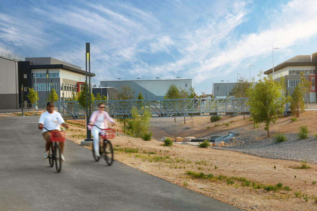 Bridgerton, a bridge named after the streaming series, at Netflix Studios Albuquerque. The sprawling complex, acquired by Netflix in 2018, added four soundstages last year. (Netflix)