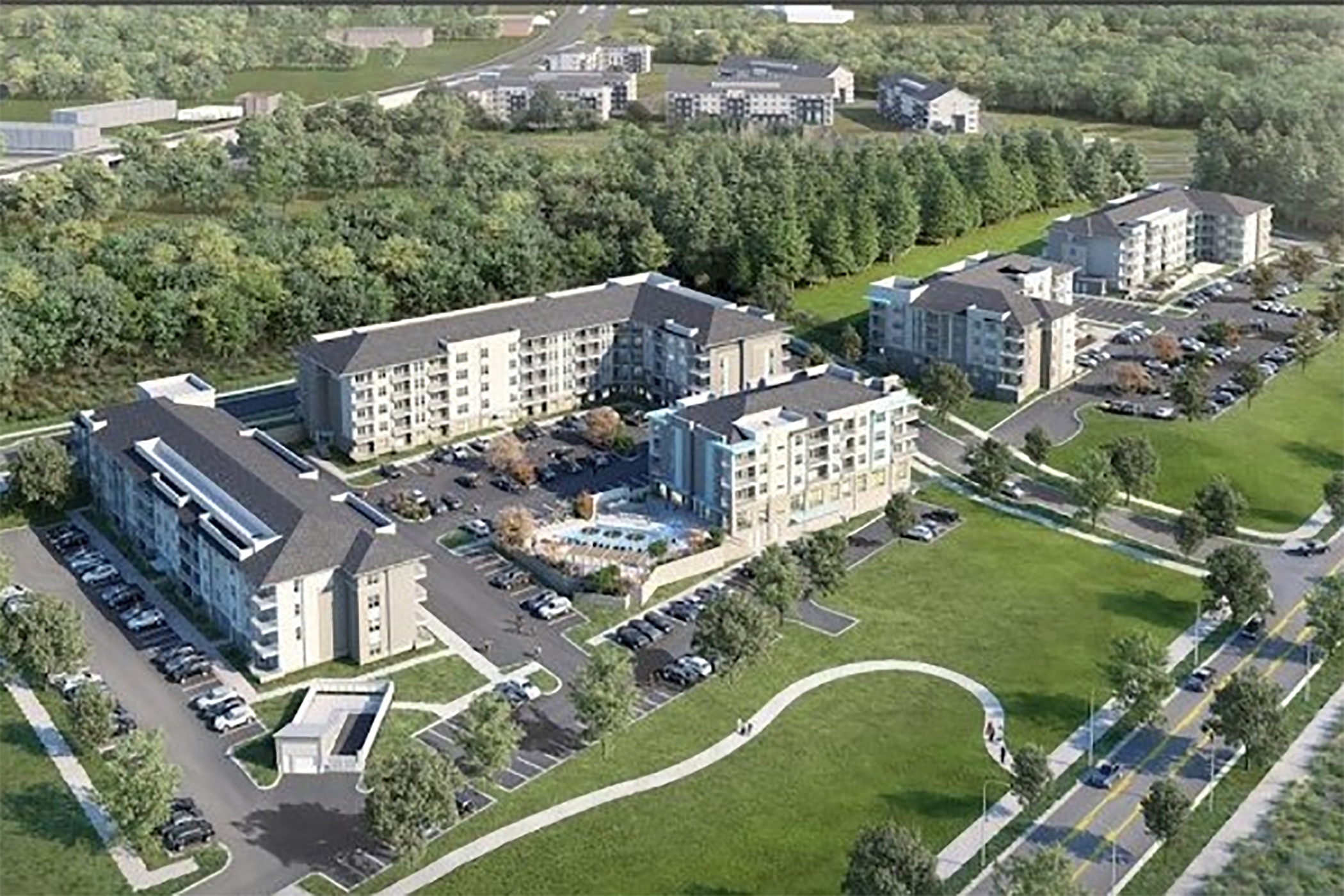 A rendering of the Lumeo apartments, which are underway in Charlotte, North Carolina. (CoStar)