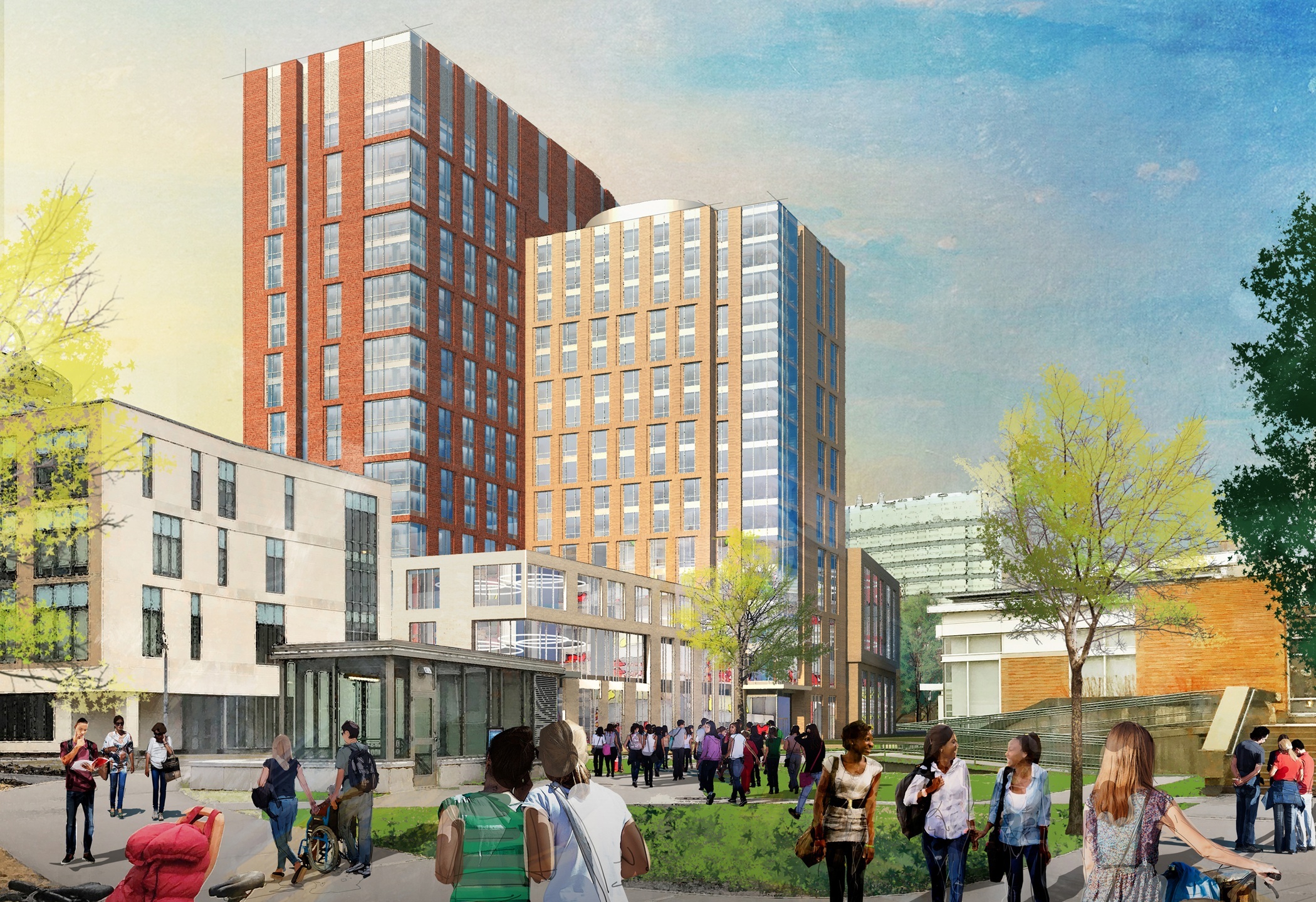 Simmons University's new tower is designed to include dorm rooms, a fitness center, dining halls and other amenities for students. (Elkus Manfredi)