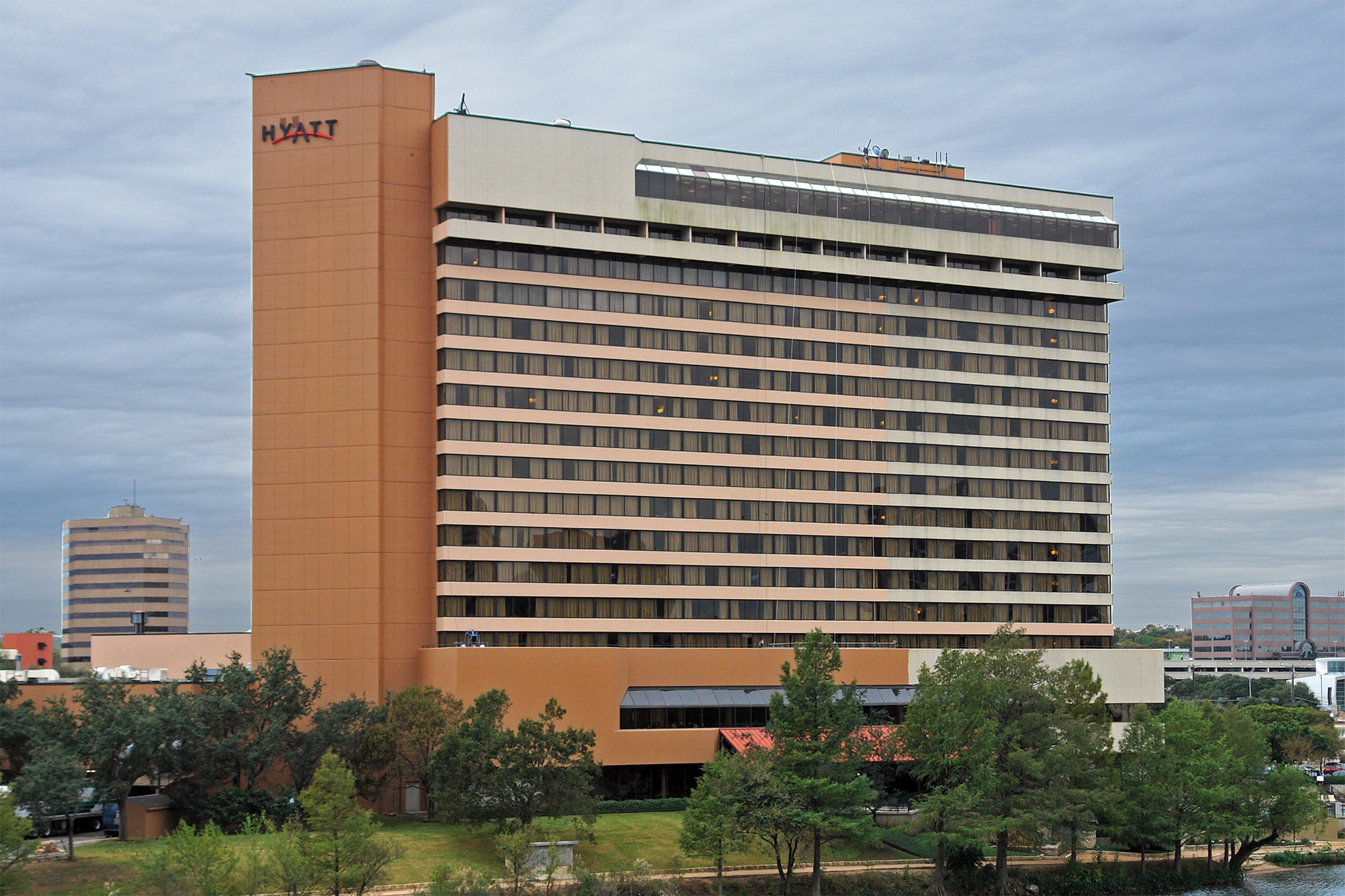 The mezzanine loan tied to the 17-story, 448-room Hyatt Regency Austin along Lady Bird Lake has been posted for a public auction, scheduled in early April. (CoStar)