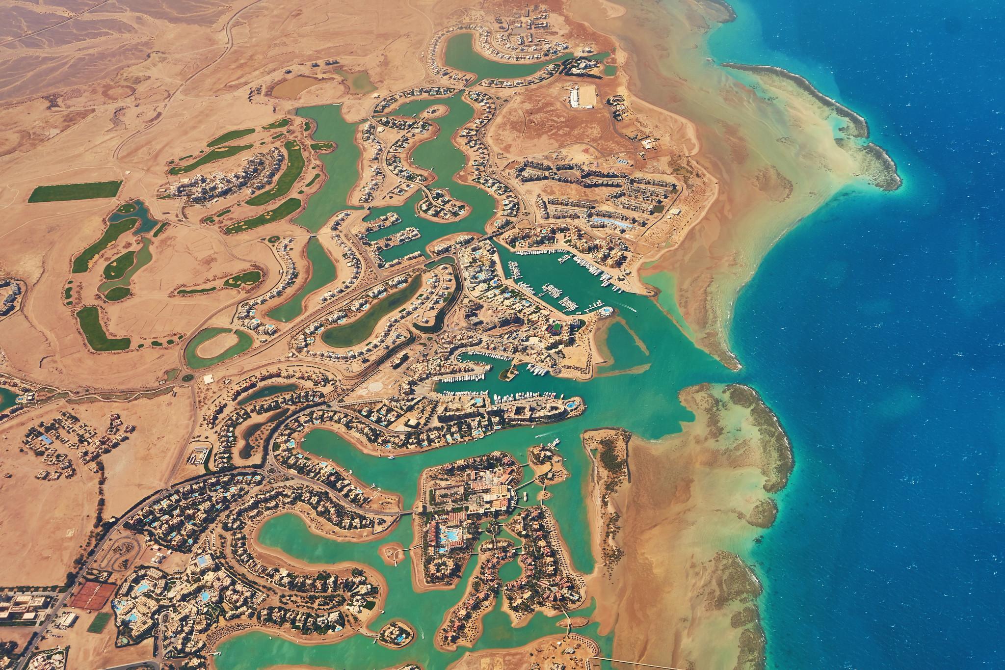 Hoteliers active in Egypt see regions of the country recovering with the help of tourism and infrastructure investment. Yet soaring temperatures due to climate change have caused fewer tourists to visit during the hottest summer months. Pictured is an aerial view of El Gouna a luxury Egyptian tourist resort located on the Red Sea north of Hurghada. (Getty Images)