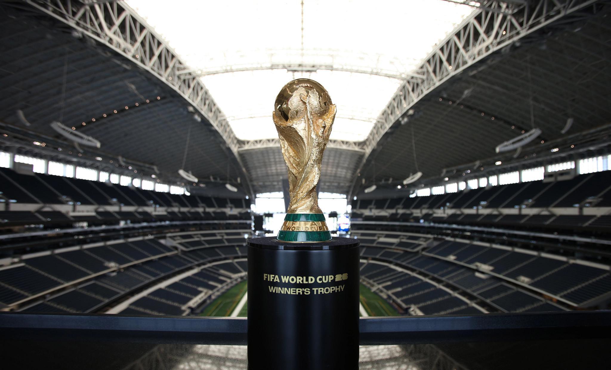 DALLAS, TEXAS - AUGUST 7: FIFA World Cup Trophy is displayed at AT&T Stadium on August 7, 2024 in Dallas, Texas. (Photo by Omar Vega/FIFA via Getty Images) (FIFA via Getty Images)