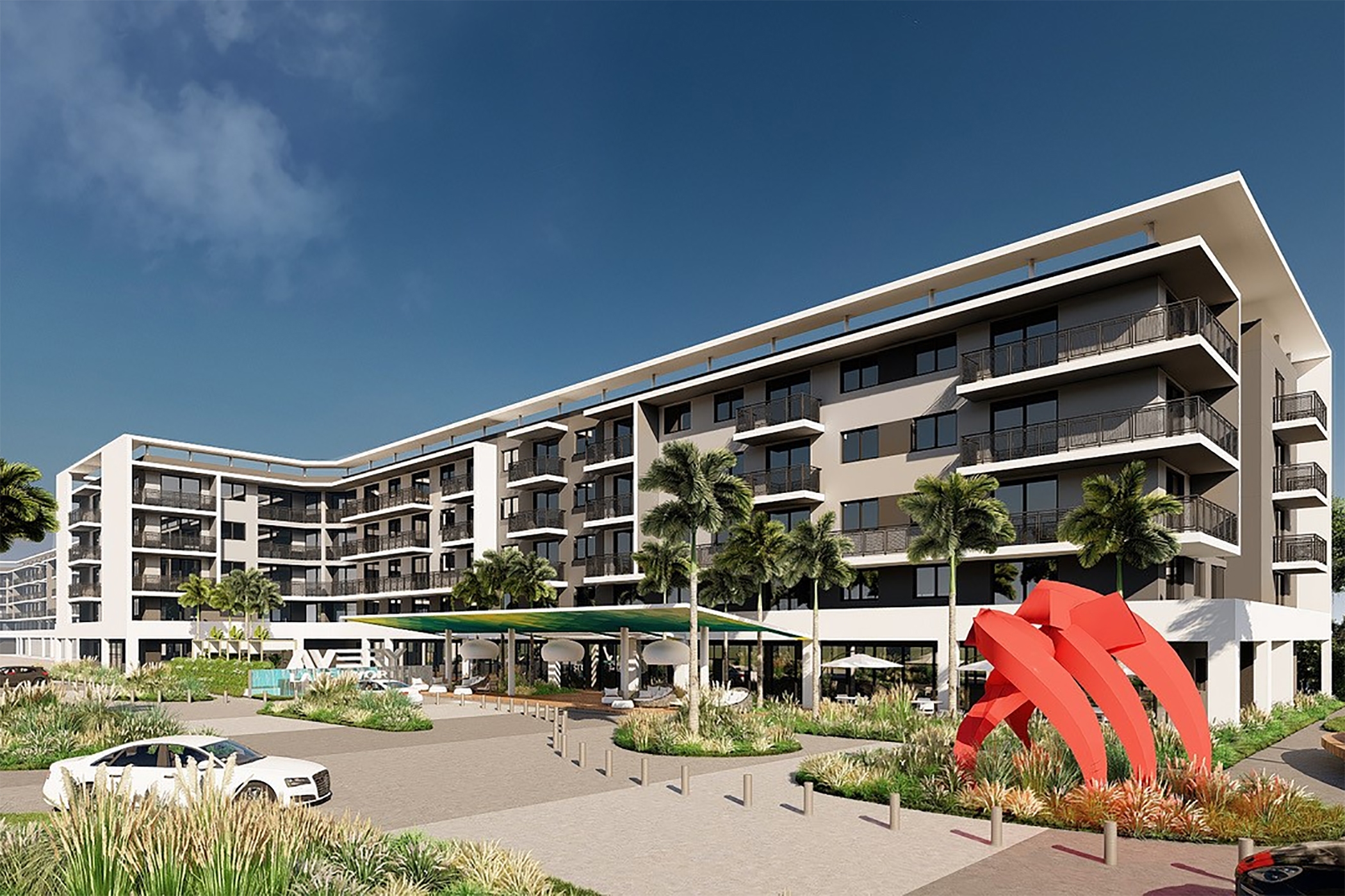A rendering depicts the planned apartment development in Lake Worth Beach, Florida. (Nomadas Architects)