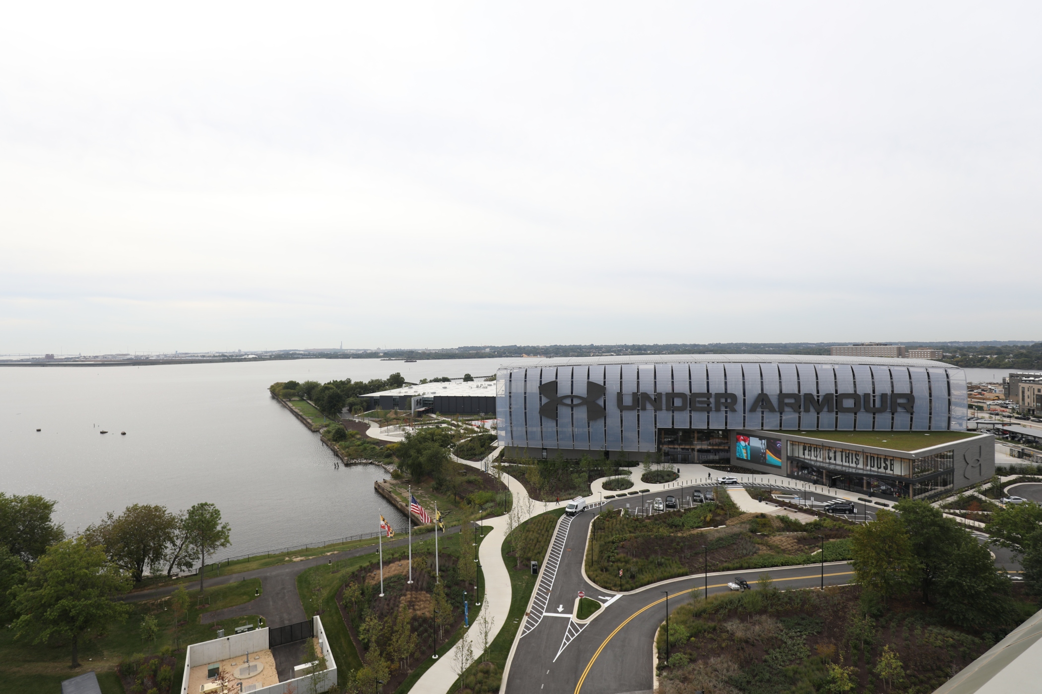 View of the Under Armour campus from the top of a building in the Baltimore Peninsula neighborhood. (Jonathan Lehrfeld, CoStar News)