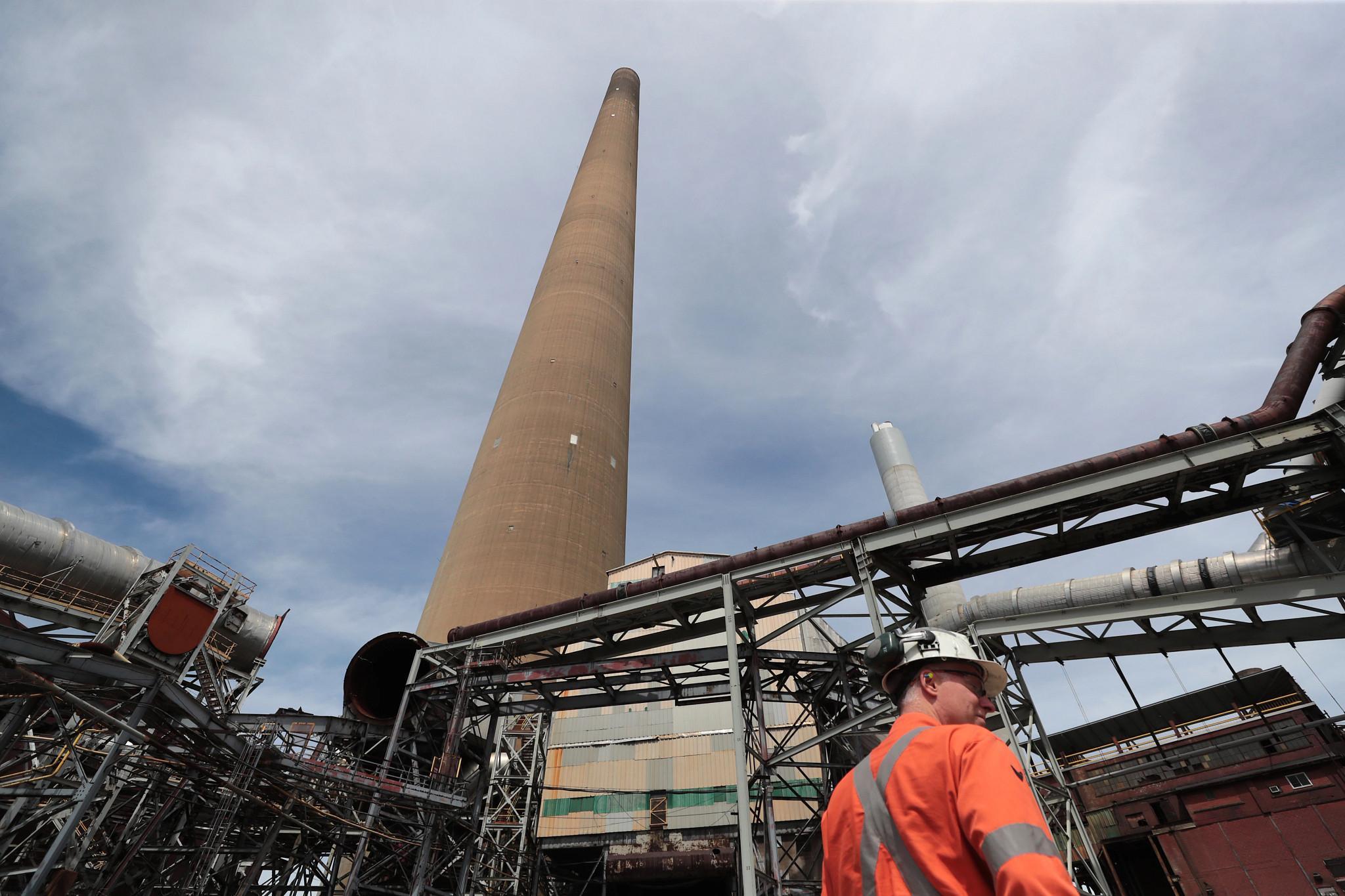 The decommissioned Superstack chimney at the Vale Copper Cliff Complex in Sudbury, Ontario, seen here in 2022, is set to be demolished by 2030. (Bloomberg via Getty Images)