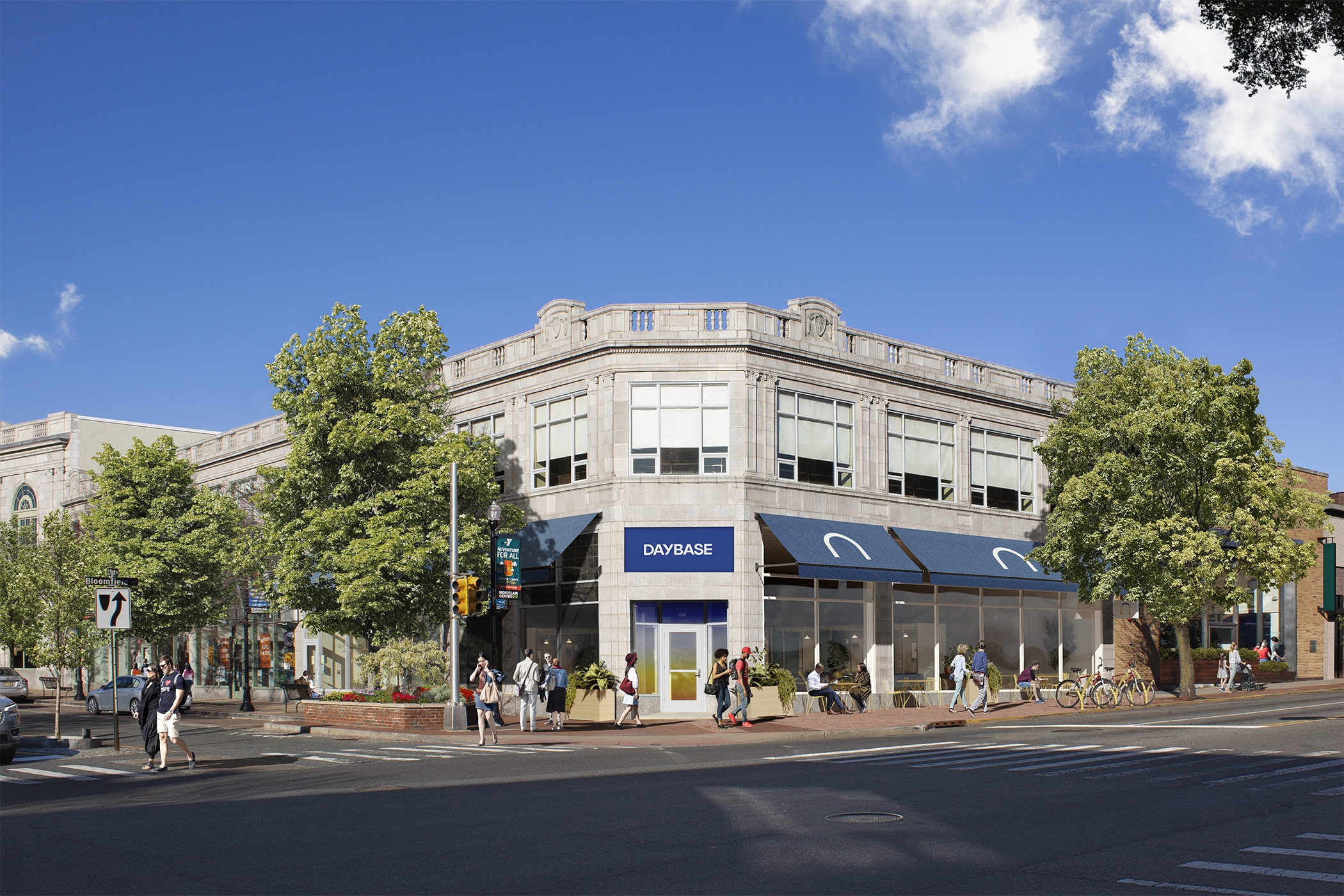 A rendering depicts what a Daybase flexible office location could look like in a suburban neighborhood. (Daybase)