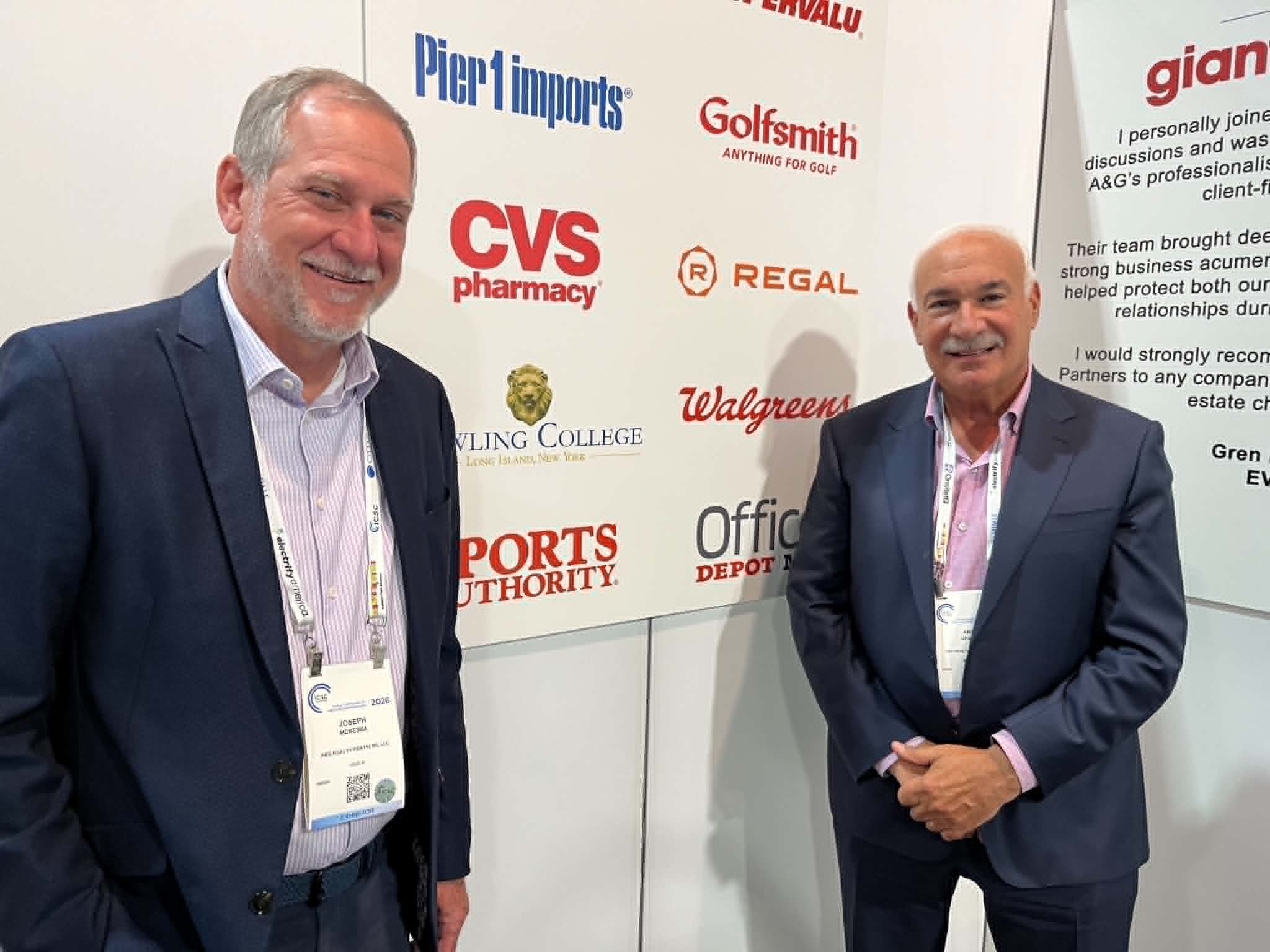 A&amp;G Principal Joe McKeska, left, and Co-President Andy Graiser were part of the company's team at the ICSC convention in Las Vegas. (Linda Moss/CoStar) 