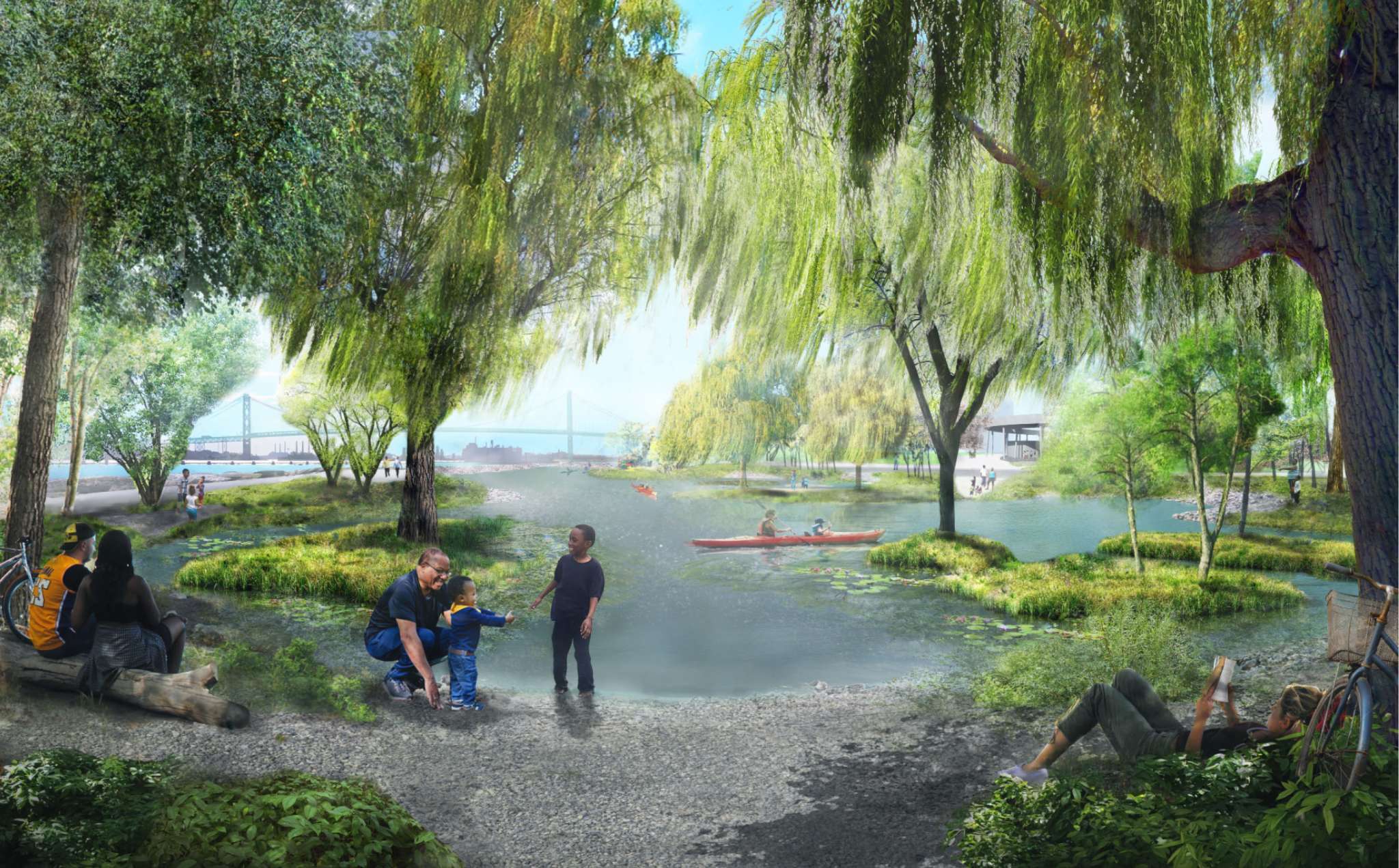 Detroit's new park is designed to feature an inlet fed by the Detroit River and surrounded by gardens. (Michael Van Valkenburgh Associates)