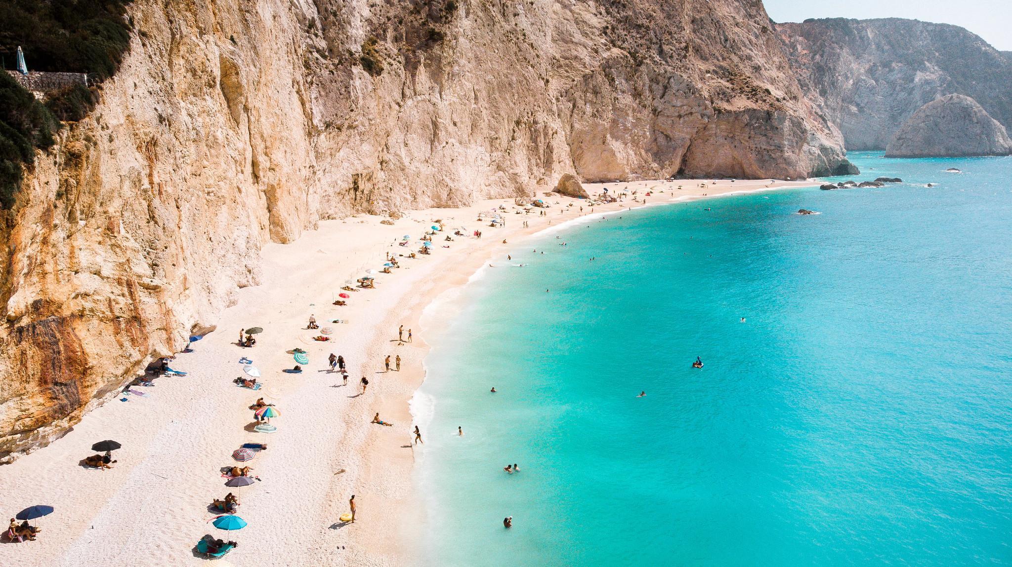 Twenty-seven percent of European Union citizens said they had been unable to afford a weeklong vacation in 2024, among them 46% of Greeks. The photo shows Greece’s Porto Katsiki Beach on the Ionian Sea island of Lefkada. (Getty Images)
