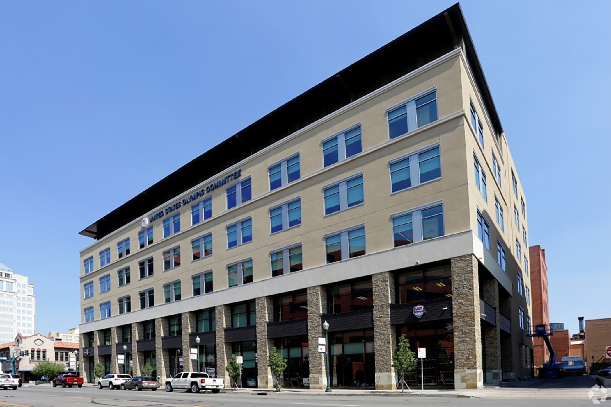 The U.S. Olympic Committee&#39;s headquarters fills most of this 10-year-old downtown Colorado Springs building. (CoStar)