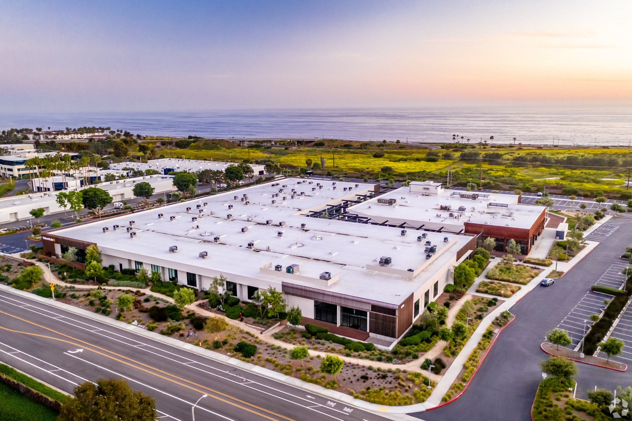 This one-story office building overlooking the Pacific in Carlsbad sold for $64.1 million, significantly less than its previous sale price. (CoStar)