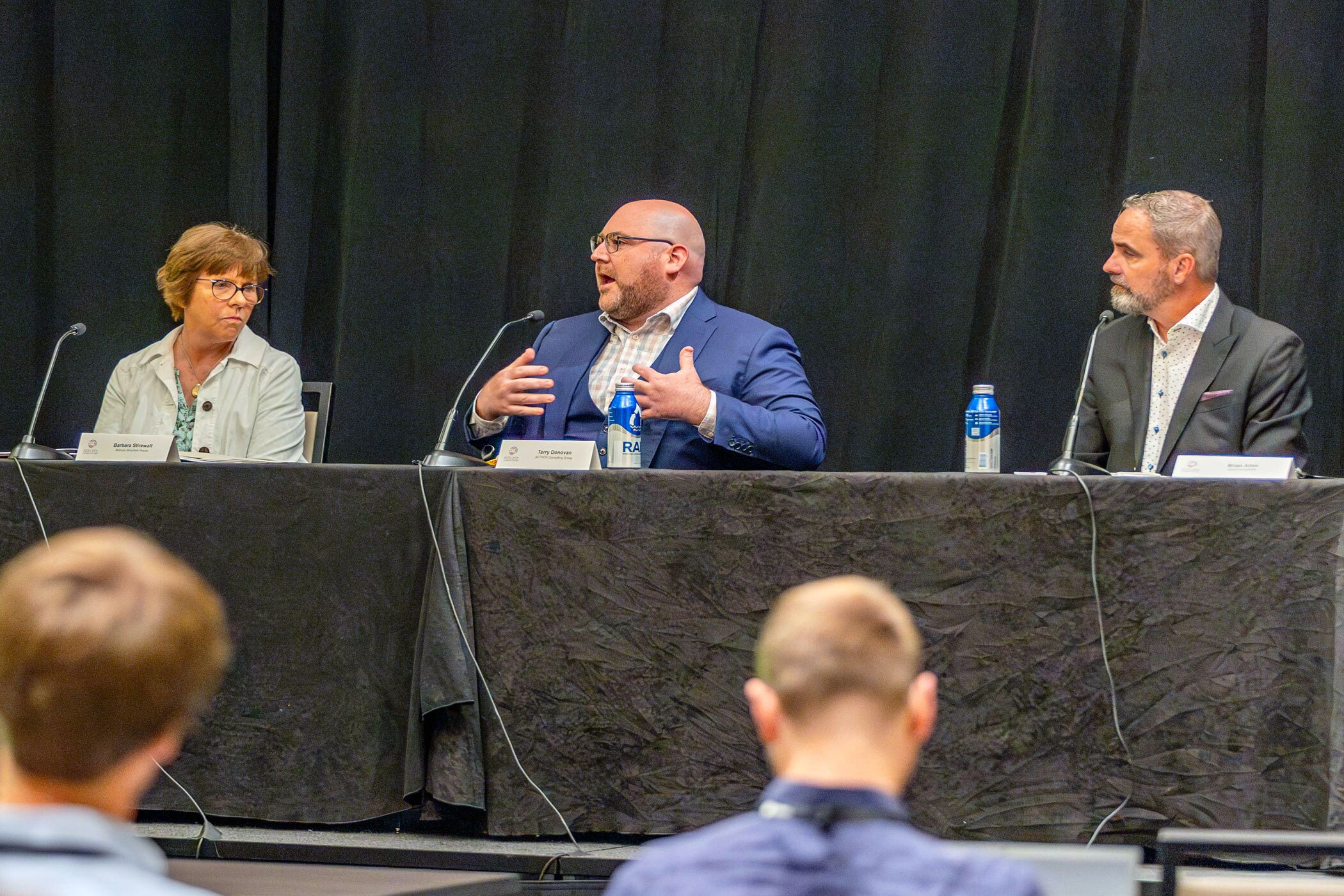 From left: Mohonk Mountain House's Barbara Stirewalt, AETHOS Consulting Group's Terry Donovan and Atrium Hospitality's Brian Allen participate on a hospitality labor panel at the 2025 Hotel Data Conference. (CoStar)