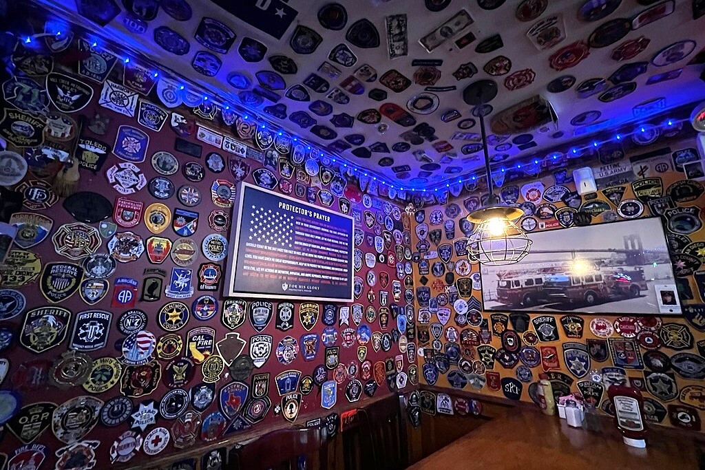 Firefighter, military and first-responder memorabilia cover nearly every inch of the roughly 2,200-square-foot pub. (Andria Cheng/CoStar)