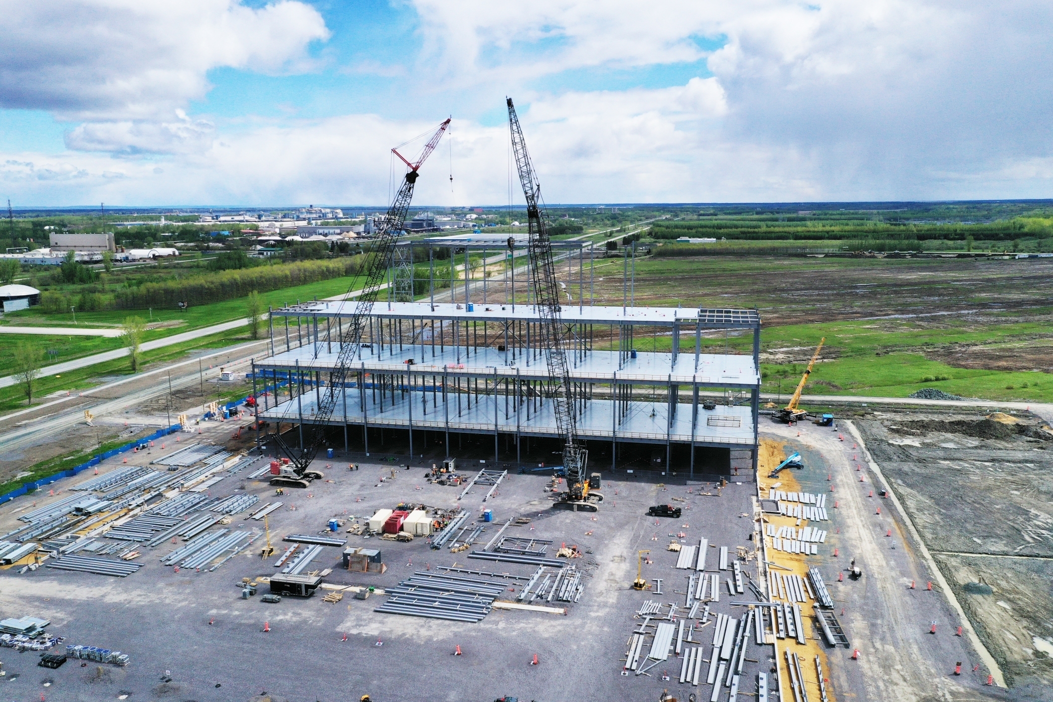 The GM-POSCO battery component plant in Quebec, seen here during construction in 2023, has been put on hold. (General Motors Canada)