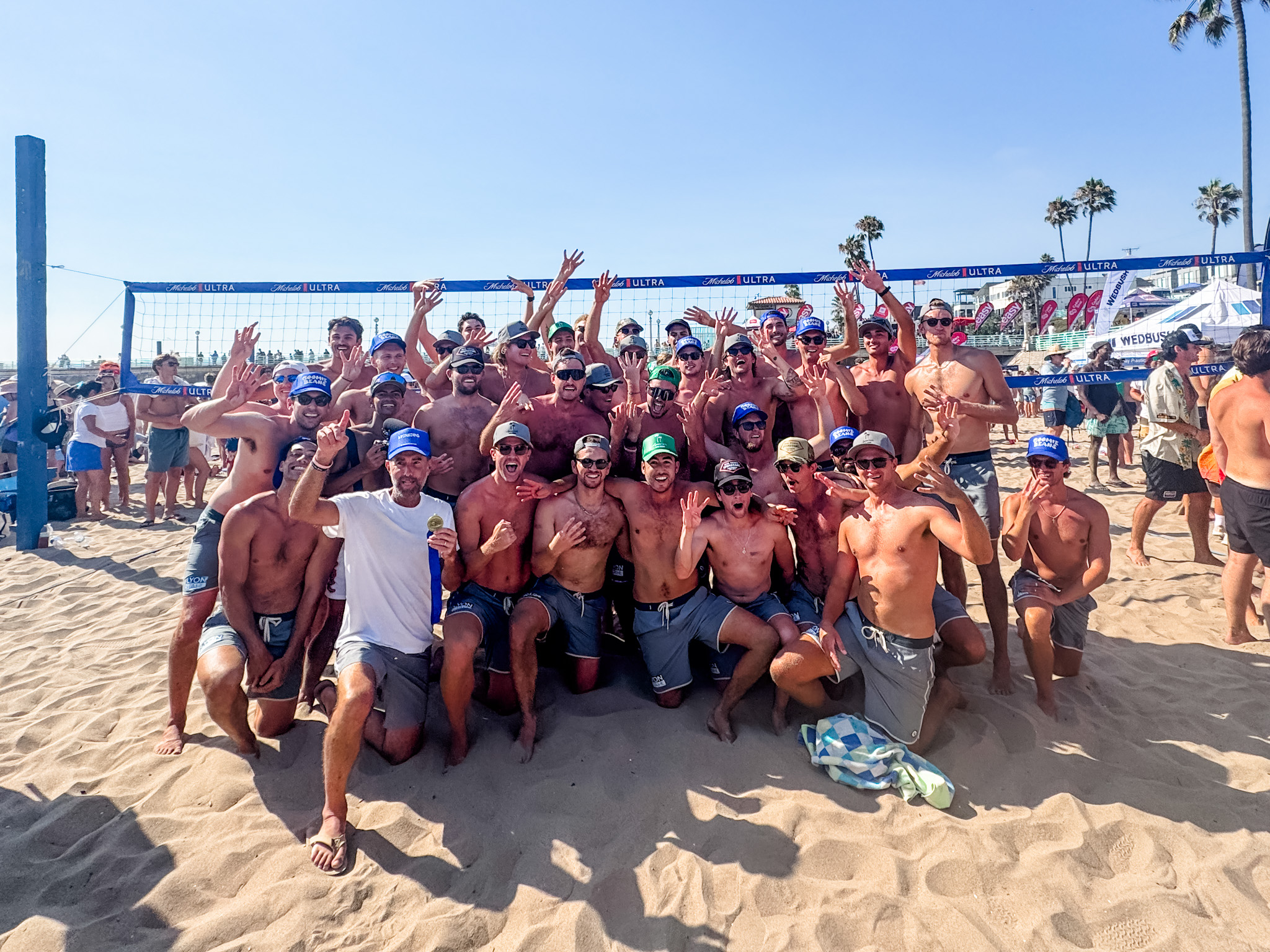 The Lyon Stahl team poses after clinching a record fourth consecutive title at the Charlie Saikley 6-Man Tournament in Manhattan Beach. (Lyon Stahl)