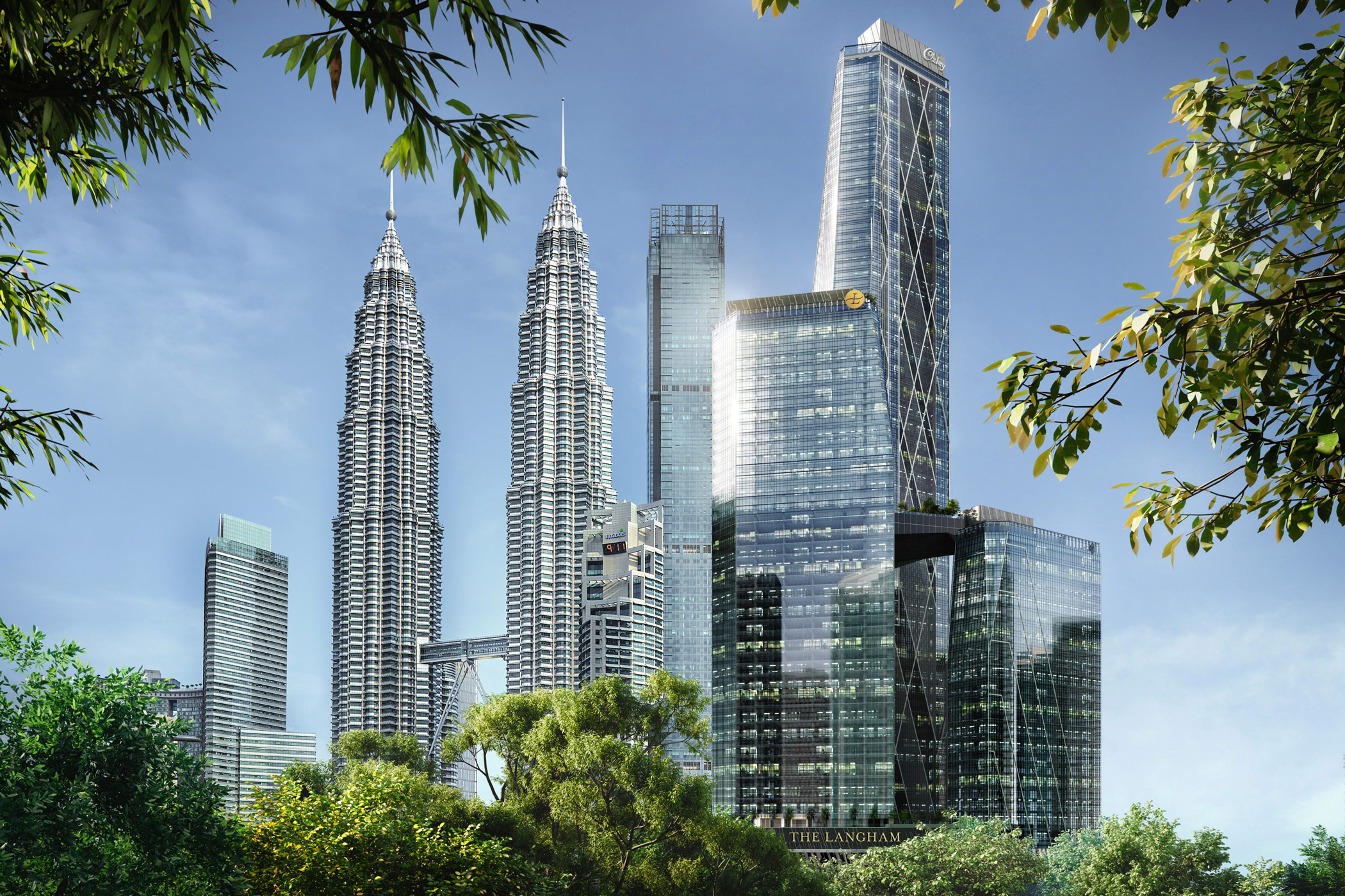 Several luxury hotels are primed to open in Malaysian capital Kuala Lumpur. Shown is a rendering of The Langham Kuala Lumpur, planned to open in 2027. (Langham Hospitality Group)