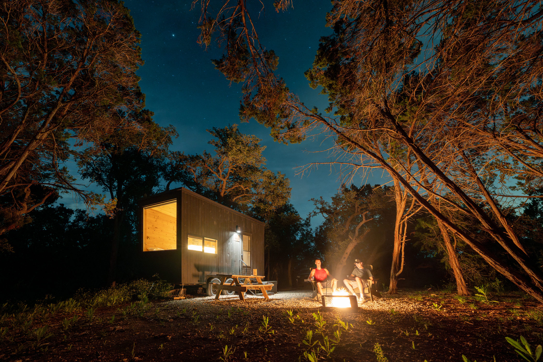 Marriott International bought the Postcard Cabins brand, which will enter Marriott's system and loyalty platform in 2025. Pictured above is its Hill Country location in Texas. (Marriott International)