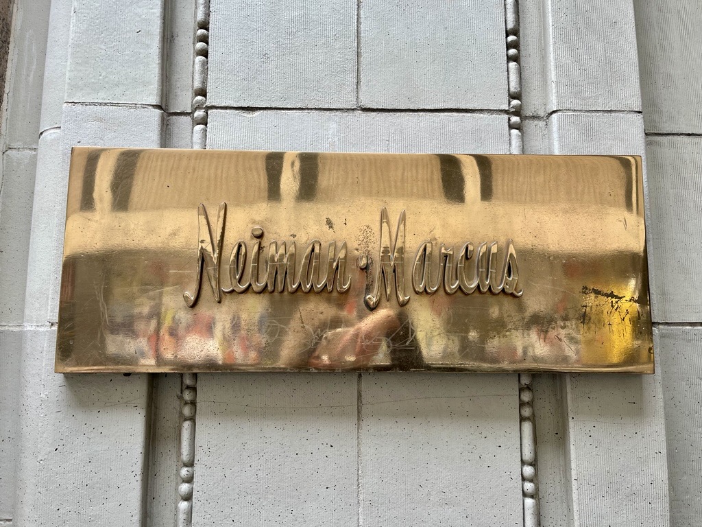 The Neiman Marcus sign outside the luxury retailer's flagship store in downtown Dallas. (Candace Carlisle/CoStar News)