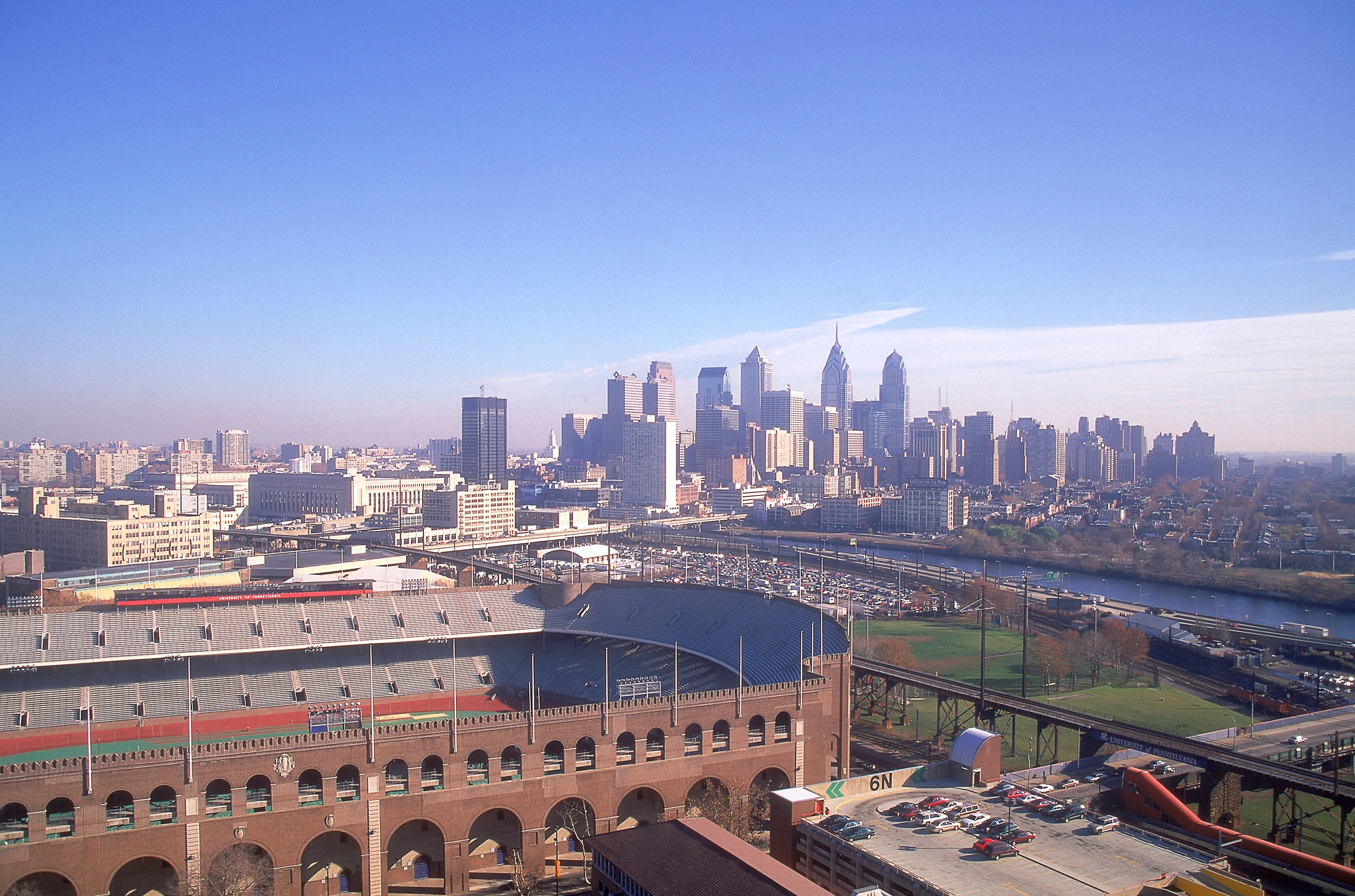 The Philadelphia skyline as seen over University of Pennsylvania's historic Franklin Field, which was built in 1922. (Getty Images)