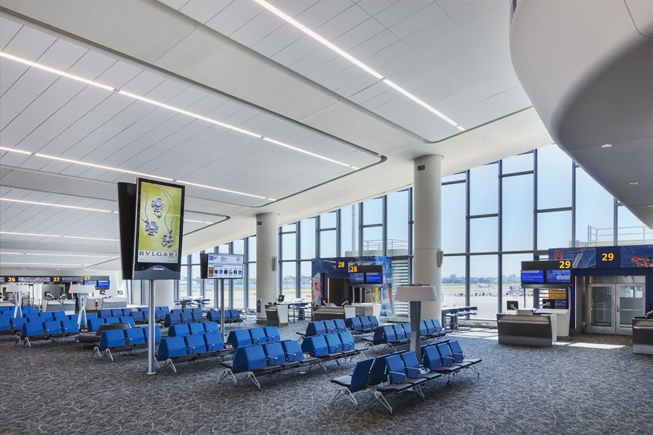 Residents left the Empire State in droves in 2022, with Florida, New Jersey, Connecticut and Pennsylvania among the most popular destinations. Terminal B at LaGuardia Airport. (Skanska USA)