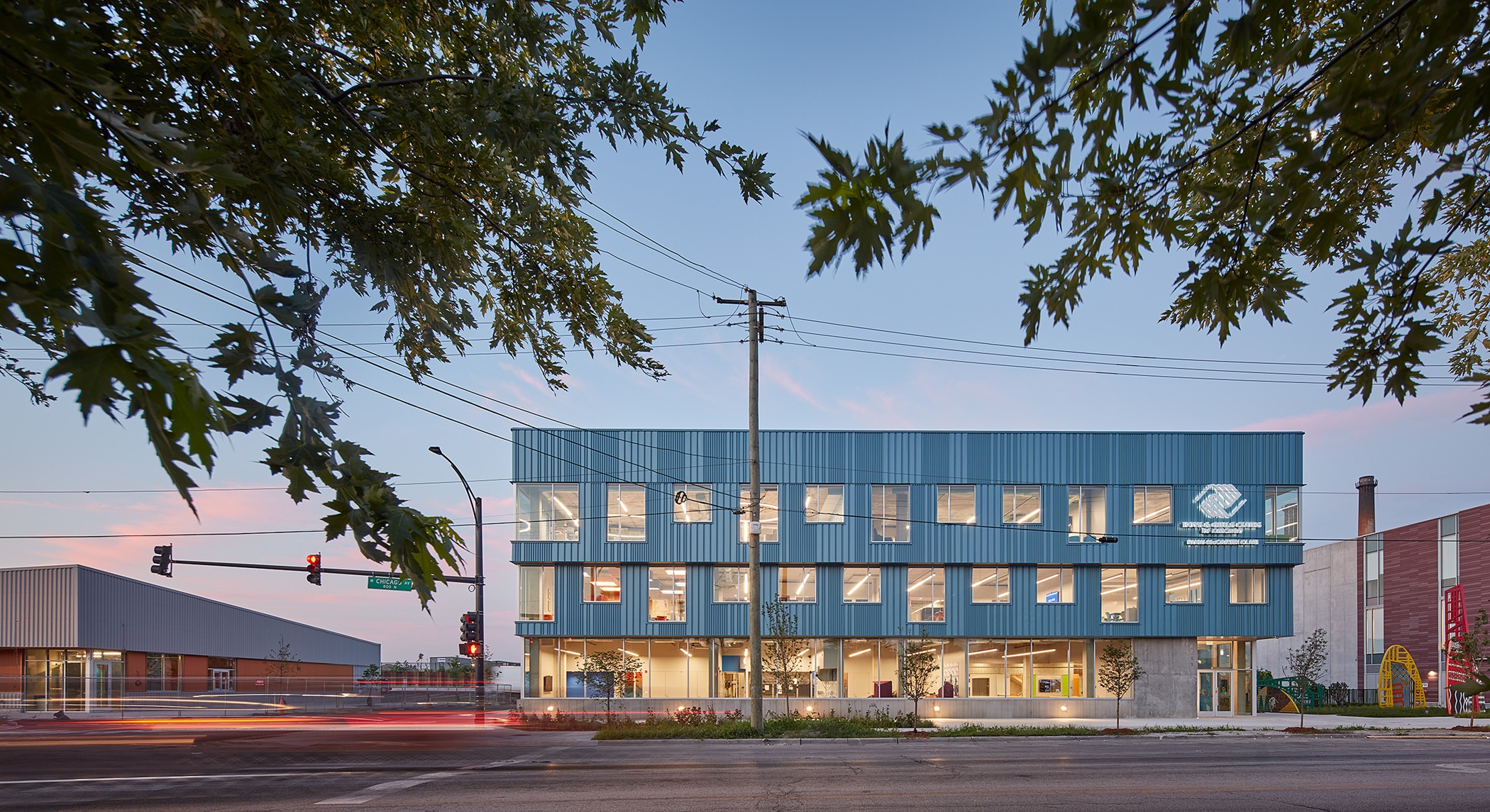 The first new Boys and Girls Club center in Chicago in decades is located in an industrial neighborhood, with an exterior designed to resemble surrounding buildings. (Tom Harris/Latent Design)