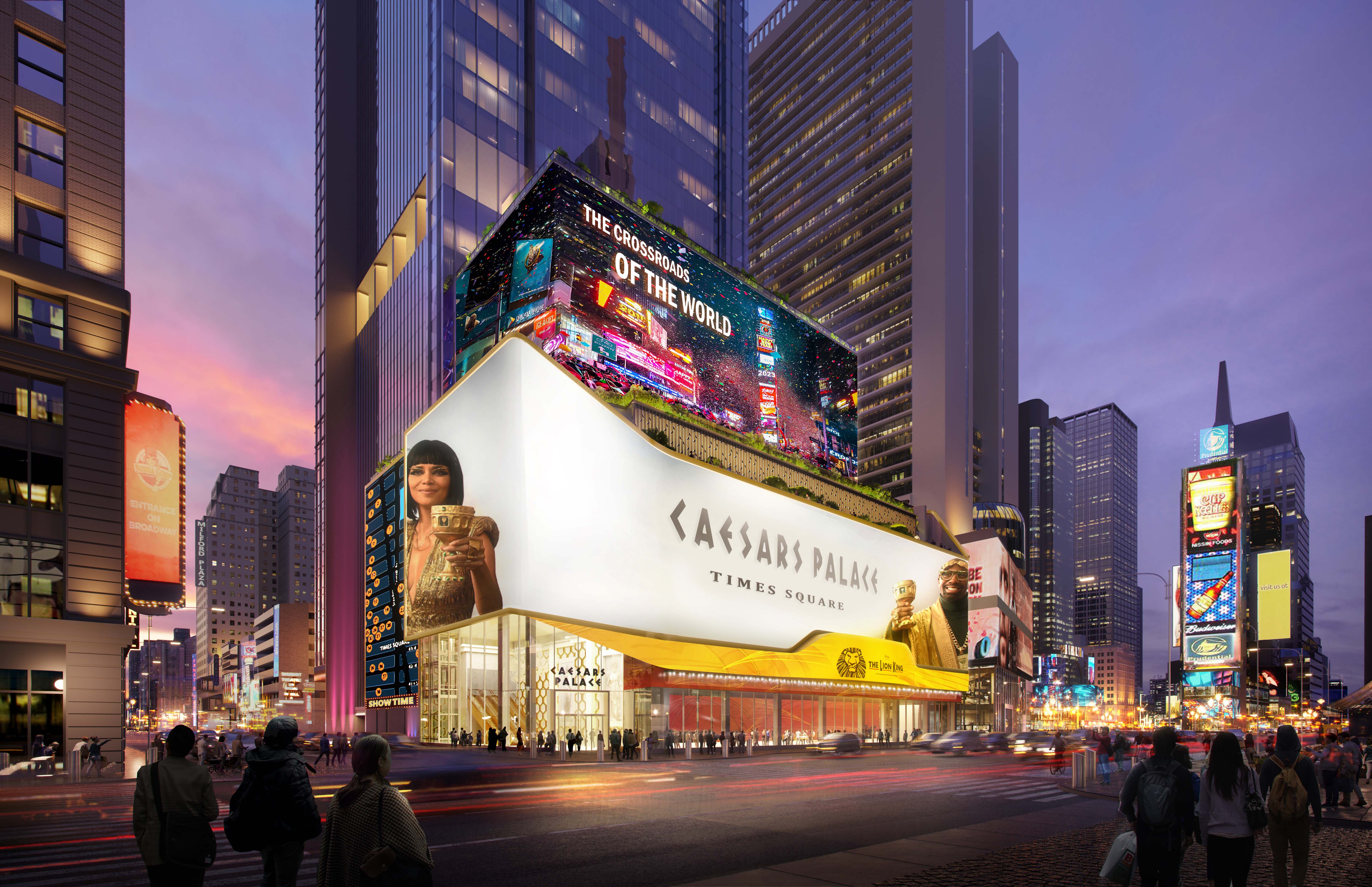 Caesars Palace Times Square, depicted in a rendering and proposed by SL Green Realty and Caesars Entertainment, is estimated to bring in more than 7 million new visits to Times Square. (SL Green)