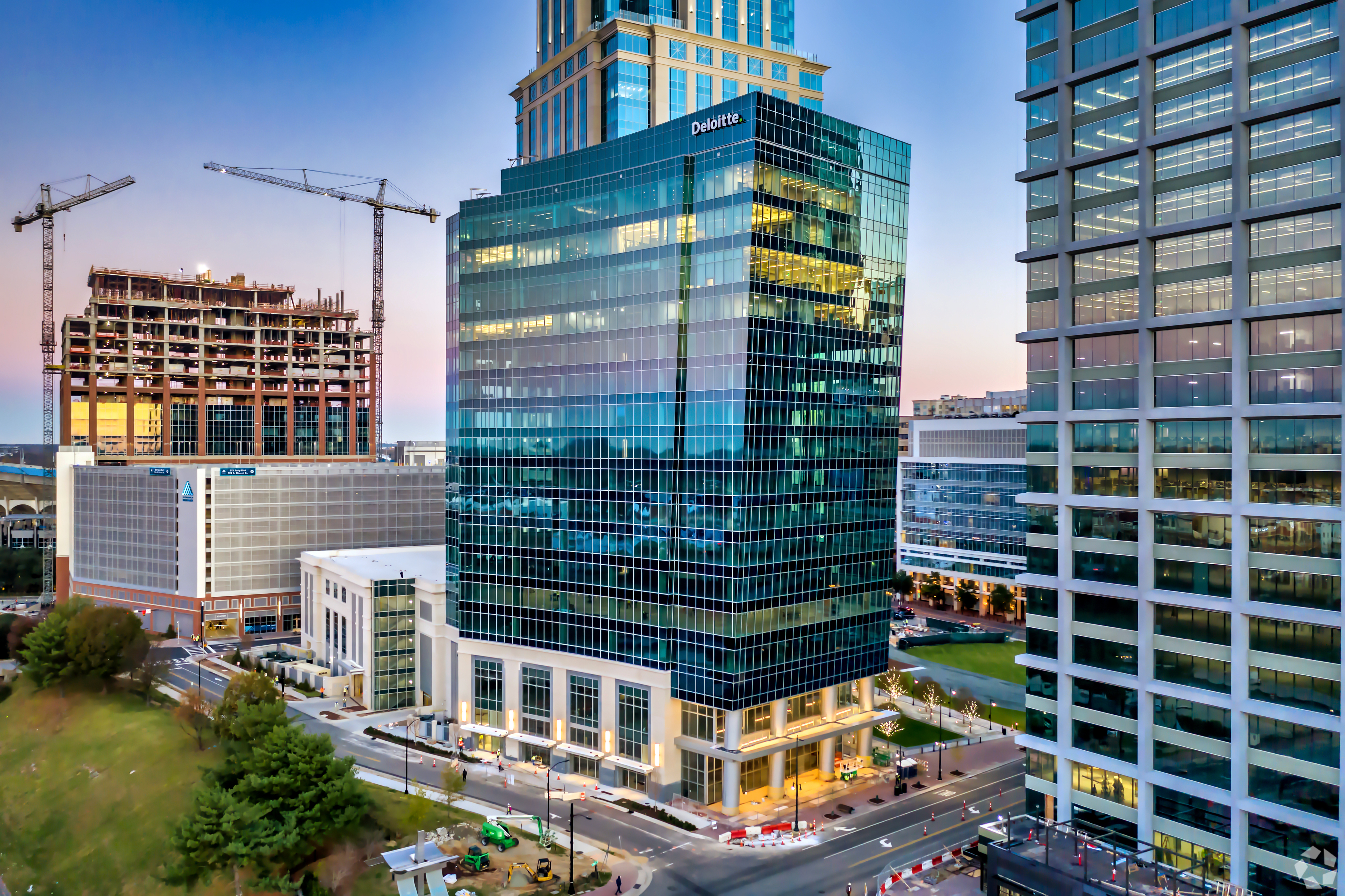The 24-story Legacy Union 6Hundred building, which finished construction in late 2024, is now about 50% leased. (CoStar) 