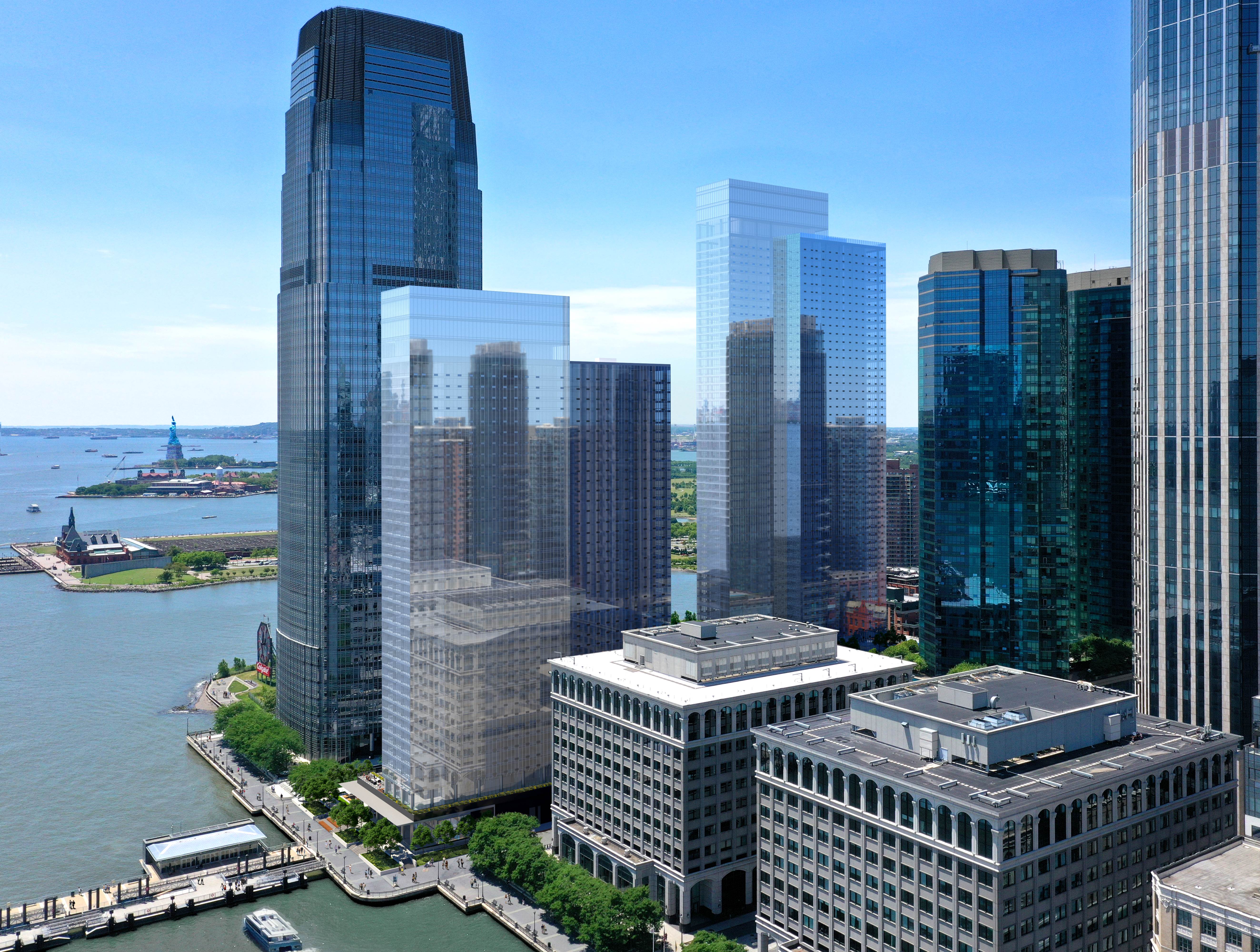 When completed, 50 and 55 River St. in Jersey City will have nearly 2,000 apartment units. A rendering depicts the project. (ImageFiction)