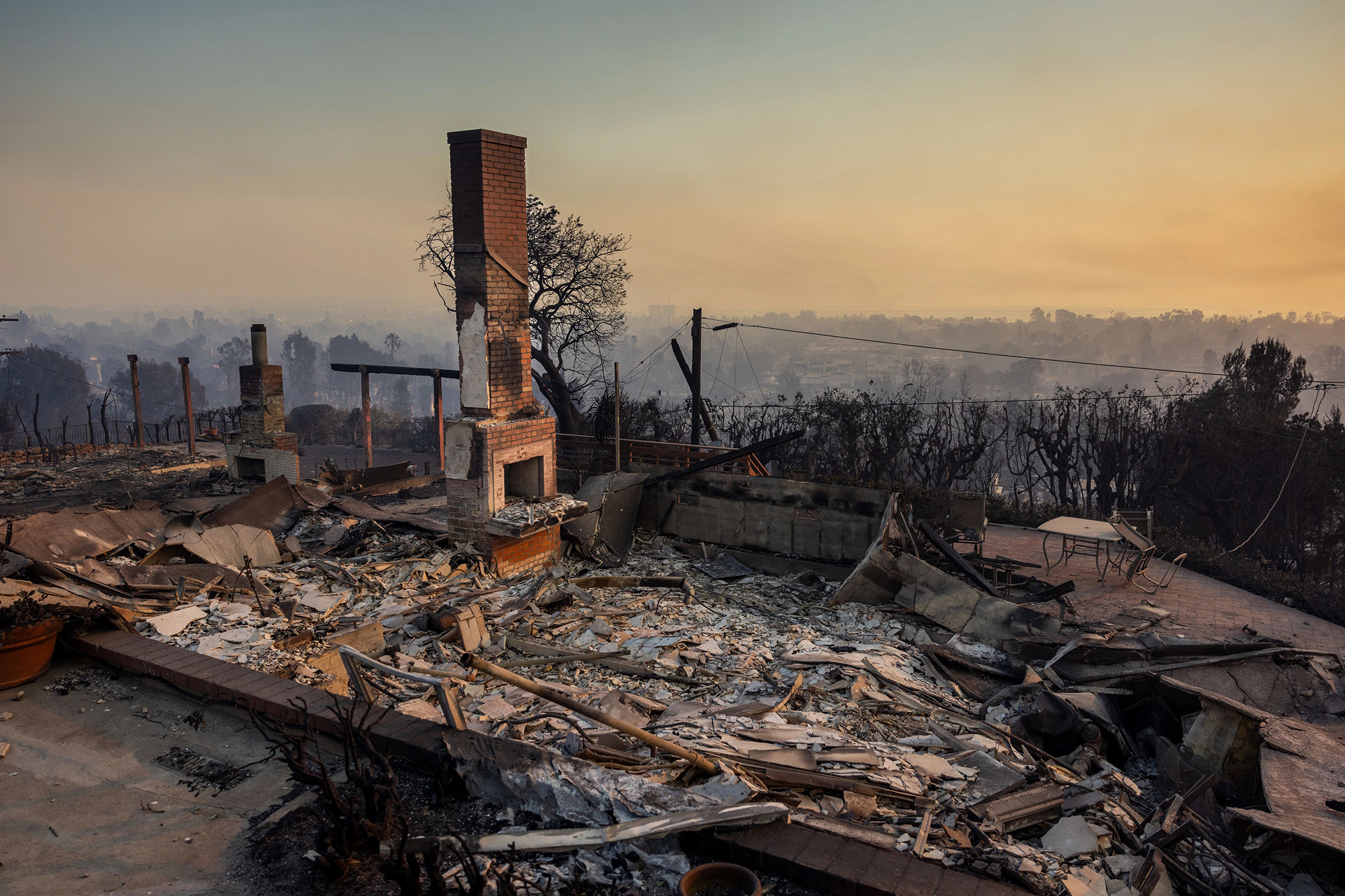Multiple wildfires fueled by intense winds have destroyed thousands of houses and buildings, including this house in the Pacific Palisades community of Los Angeles. (Getty Images/Jay L. Clendenin)